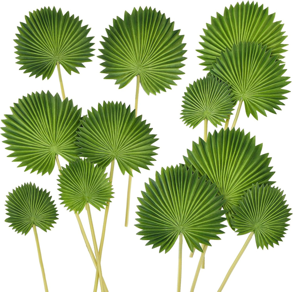12 PCS Artificial PU Foam Palm Leaves Tropical Fake Greenery for Wedding Bouquet Party Decor Boho Home Centerpieces DIY Floral Arrangements