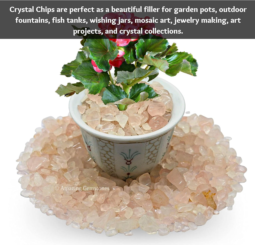 Amazing Gemstone Rose Quartz Crystal Chips Aquarium Gravel Rocks - Rose Quartz Chips Bulk Fish Tank Gravel, Small Tumbled Stone Chips and Tiny Crystals for Decoration (Natural AAA Grade Gemstones)