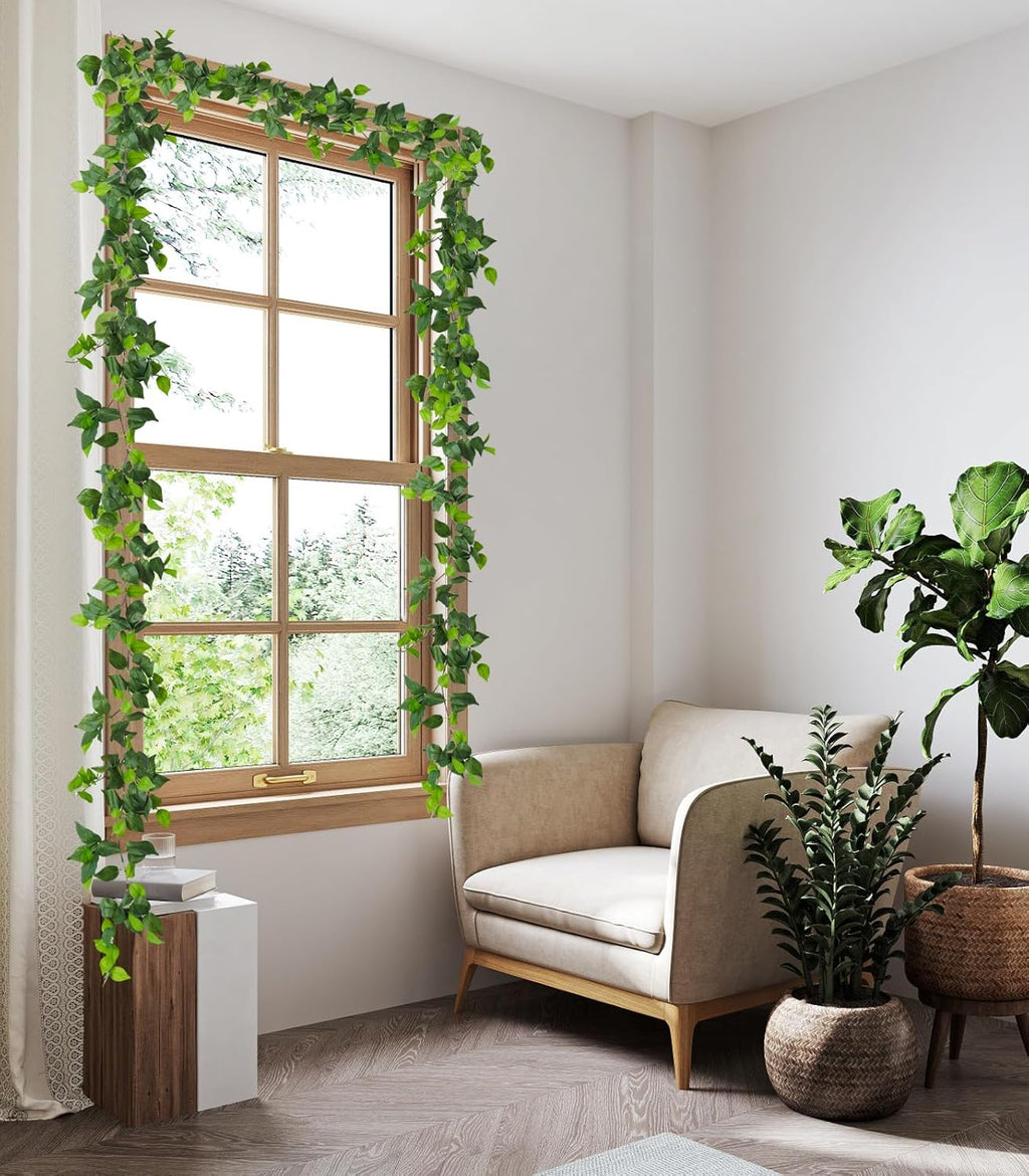 RECUTMS Artificial Vines Ivy Garland 6 Strands Fake Vine with Silk Green Leaves Hanging Plants Greenery Artificial Garland for Home Wall Bedroom Party Wedding Arch Apartment Room Decor