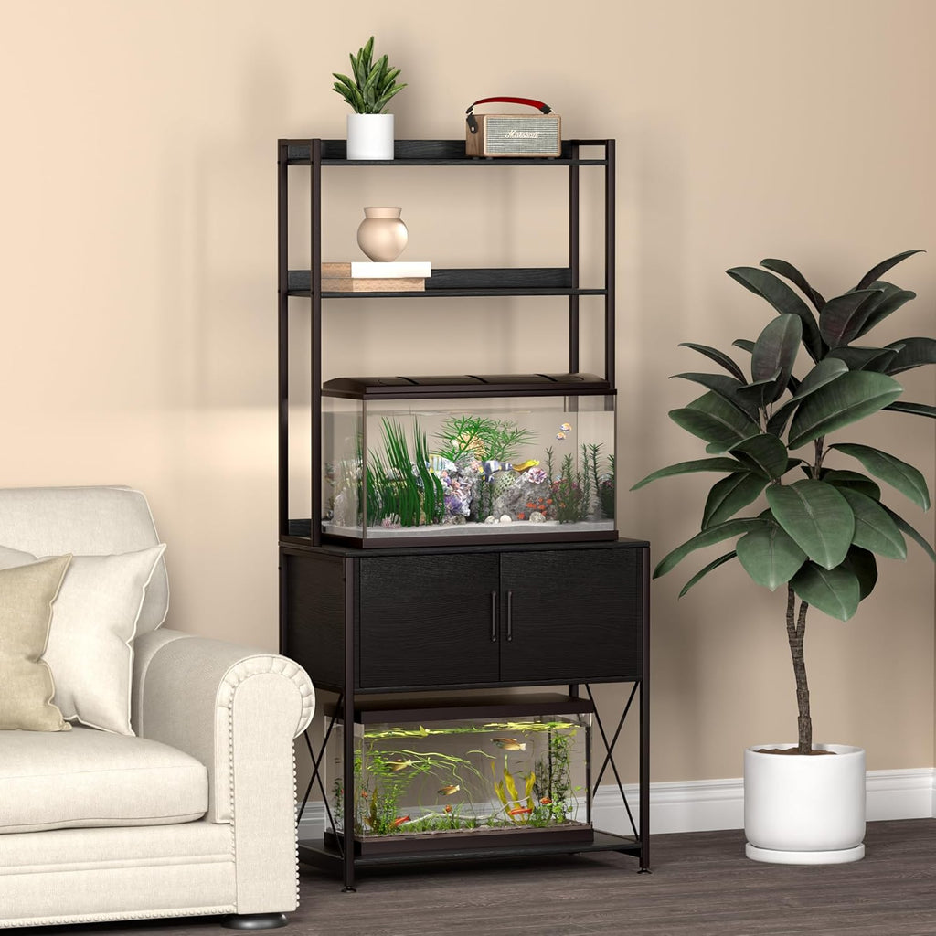 20-29 Gallon Fish Tank Stand, Aquarium Stand with 2 Shelves and Cabinet Accessories Storage, for 20 Gallon Long Aquarium, Metal Frame 32.28" L*16.53" W PG03YGB