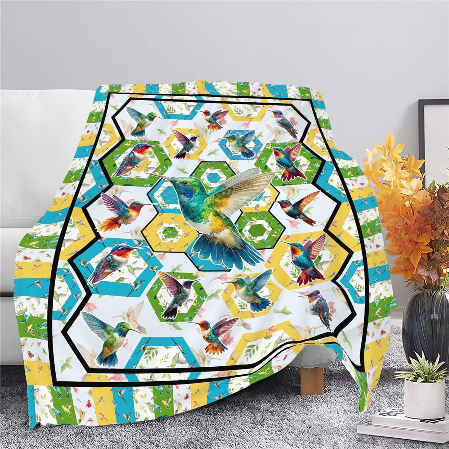 Hummingbird Throw Blanket Hummingbird Bird Stuff Gifts for Kids Girls Boys Adults Women Men Soft Cozy Warm Plush Fluffy Fuzzy Fleece Blanket Decor 60''X80''