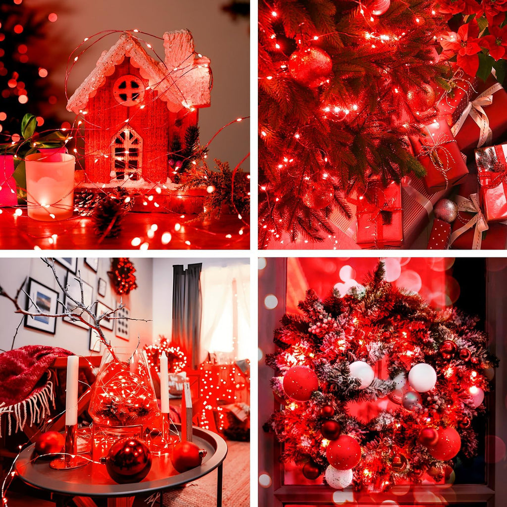 JMEXSUSS 2 Pack Red Fairy Lights Battery Operated, Total 200 LED 66ft Red String Lights Battery Powered with Remote, 8 Modes Christmas Lights for Tree Indoor Outdoor Wreath Bedroom Halloween Decor