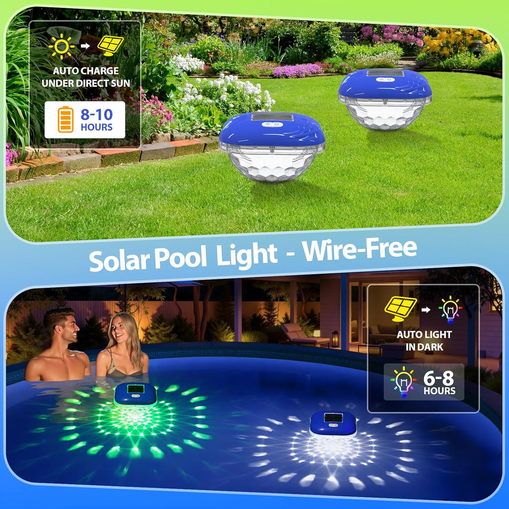 Floating Pool Lights, RGB Color Changing Solar Pool Light That Float for Above Ground Pools with 9 Lighting, IP68 Waterproof Floating Solar Pool Lights for Inground Pool Party Garden Wedding Decor