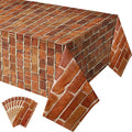 Chuangdi 8 Pcs 4.5 x 9 Feet Brick Wall Backdrop Tablecloth Christmas Stone Wallpaper Removable Wall Scene Setter Background for Medieval Castle Winter Holiday Party Decoration(Retro Red)