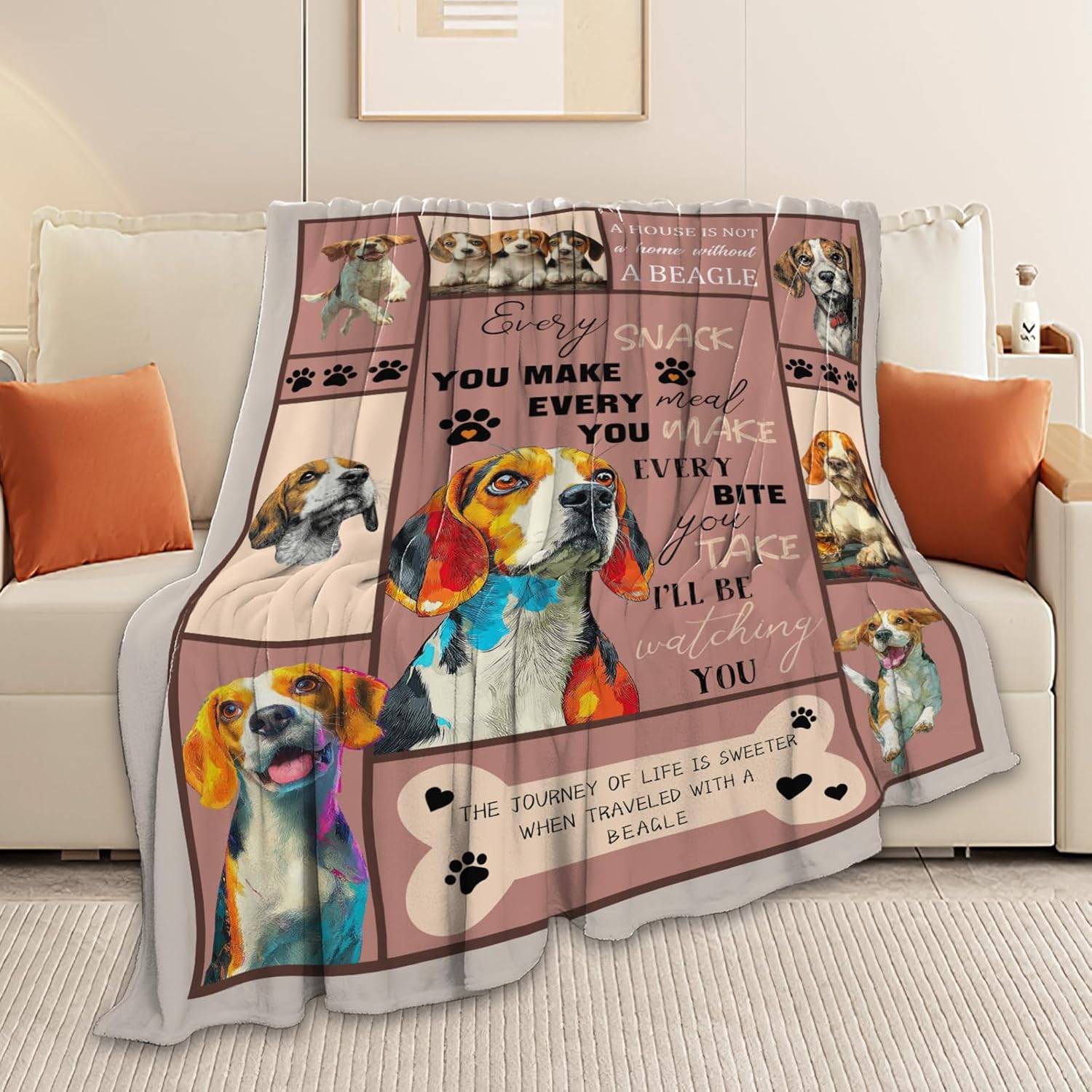 Beagle Throw Blanket Beagle Puppy Stuff Gifts for Dog Lover Kids Girls Boys Adults Women Men Soft Cozy Warm Plush Fluffy Fuzzy Fleece Blanket Decor 40''X50''