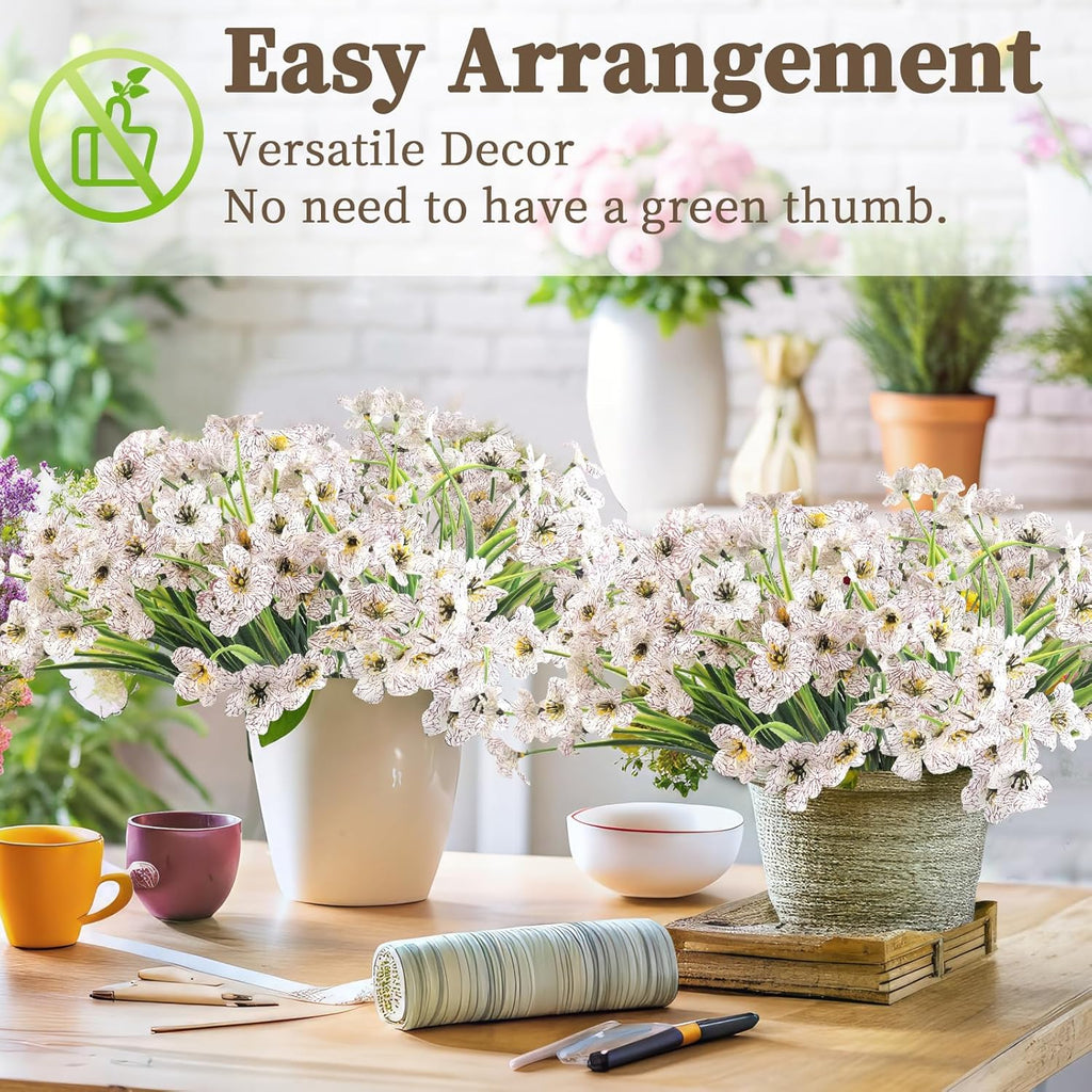 24 White Bundles Artificial Flowers for Outdoors/Indoors Fake Flowers Plants for Indoor Outside Garden Porch Window Box Home Wedding Farmhouse