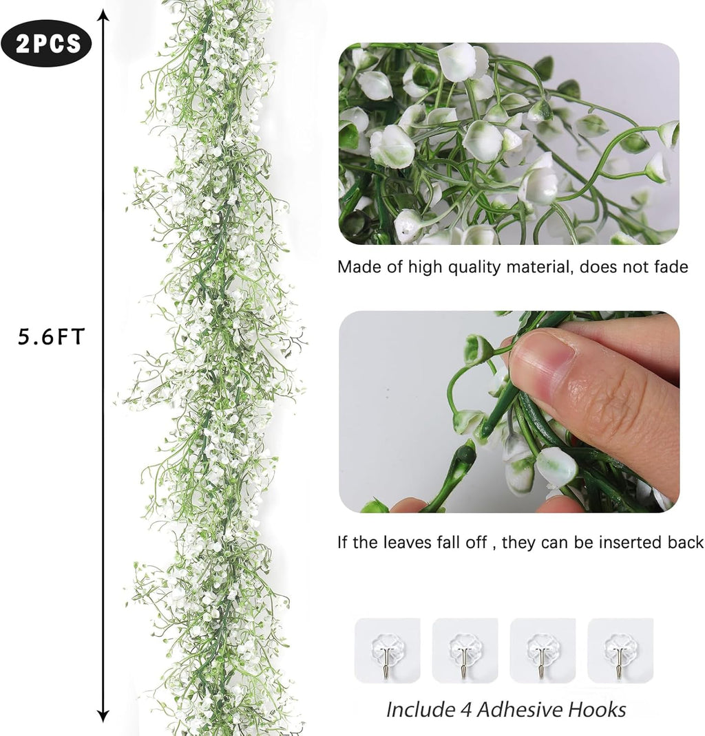 RECUTMS Artificial Hanging Plant 2Pcs 5.6Ft Fake Garland Plant Greenery Faux Ferns Leaves Ivy Garland for Home Indoor Outdoor Wedding Farmhouse Mantle Table Centerpiece Party Garden Decor(White)