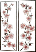 Pink Cherry Blossom Metal Wall Art Panel Set of Two | Floral Style Decor for Bedroom, Living Room, Foyer, Entrway, Office