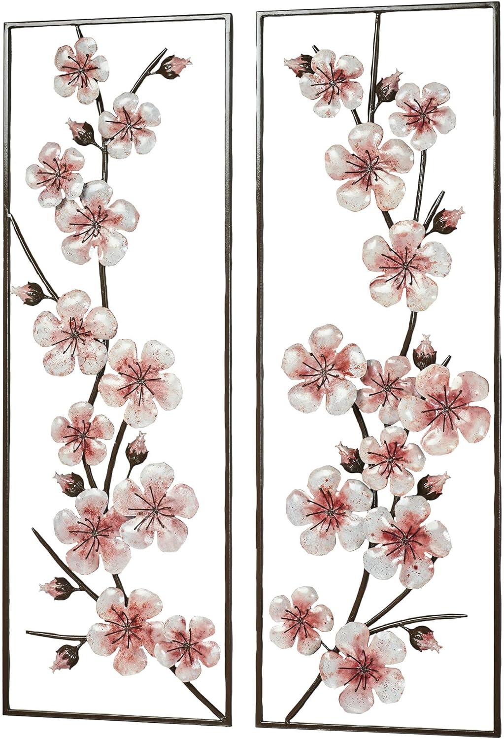 Pink Cherry Blossom Metal Wall Art Panel Set of Two | Floral Style Decor for Bedroom, Living Room, Foyer, Entrway, Office