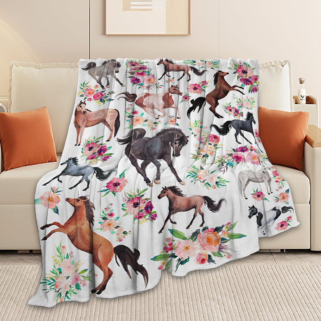 Horse Blanket Horse Throw Blanket Gifts for Girls Women Kids Boys Adults Man Super Soft Cozy Plush Fluffy Fuzzy Fleece Blanket Decor 50''X60''