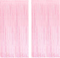 BRAVESHINE Pastel Pink Foil Fringe Curtains Tinsel Backdrop - 2 Pack Photo Booths Party Streamers for Christmas Snowflake Girls Princess Birthdays Baby/Bridal Shower Bachelorette Sweet Bow Decorations