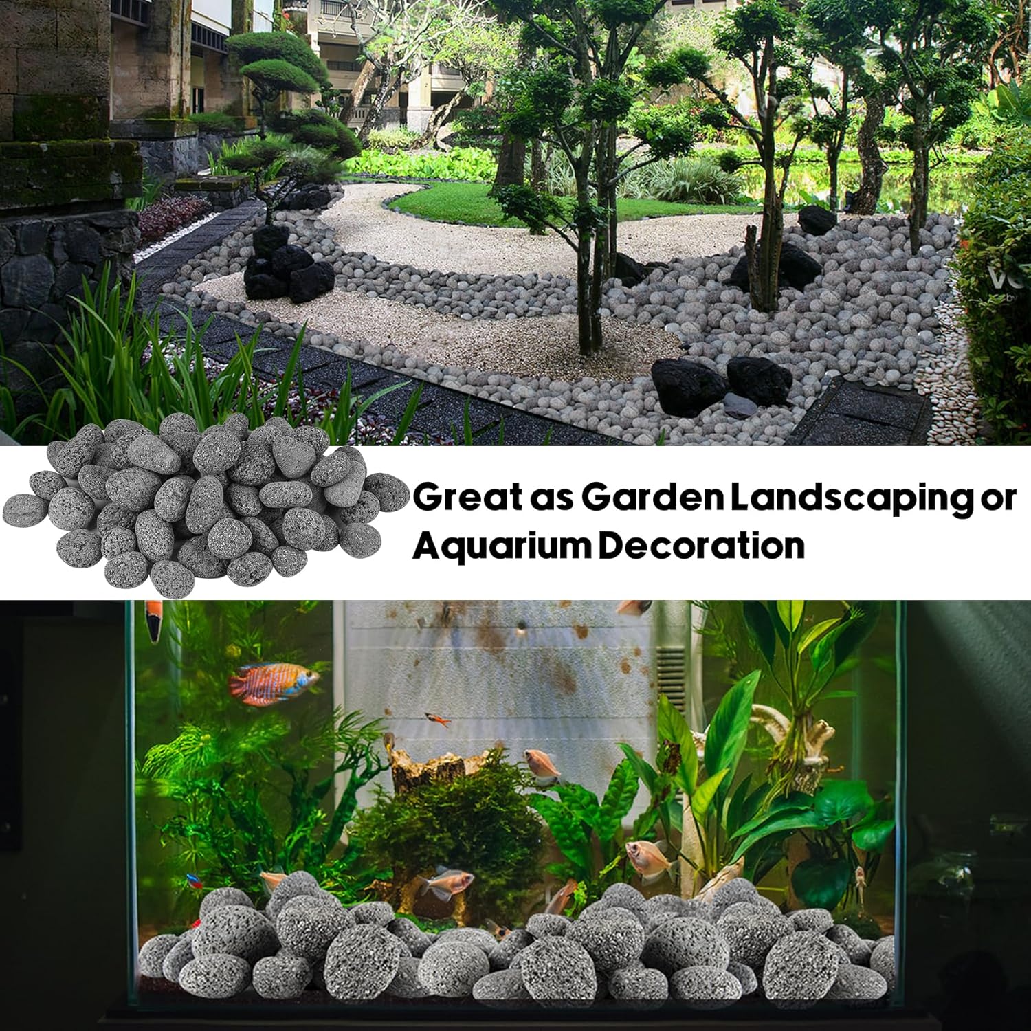 Skyflame 1/2-1 Inch Natural Tumbled Stones, Round Lava Rock Pebbles for Indoor Outdoor Gas Fire Pit | Fireplaces | Garden Landscaping Decoration | Cultivation of Potted Plants | 15 Pounds
