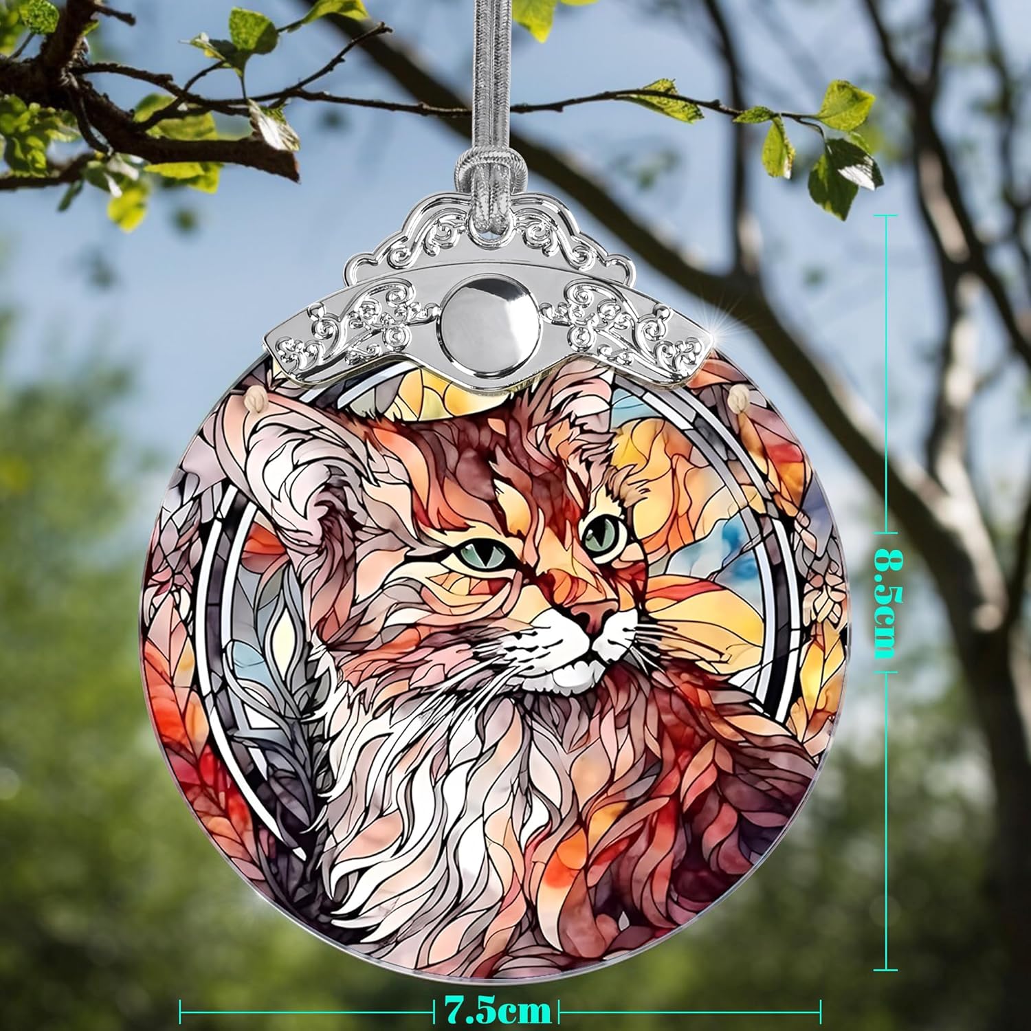 Stained Glass Christmas Ornament, Jocidea Cat Christmas Decorations, Christmas Tree Ornament, Cat Lovers Gifts, Holiday Decor and Xmas Gifts Ideas