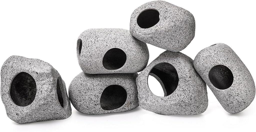6 Pack Aquarium Decoration Rock Caves, Betta Fish Tank Hideaway, Hideout Stones House Decor for Cichlid Shrimp Territorial Fish Hiding Breeding Spawning, Fish Tank Ornaments