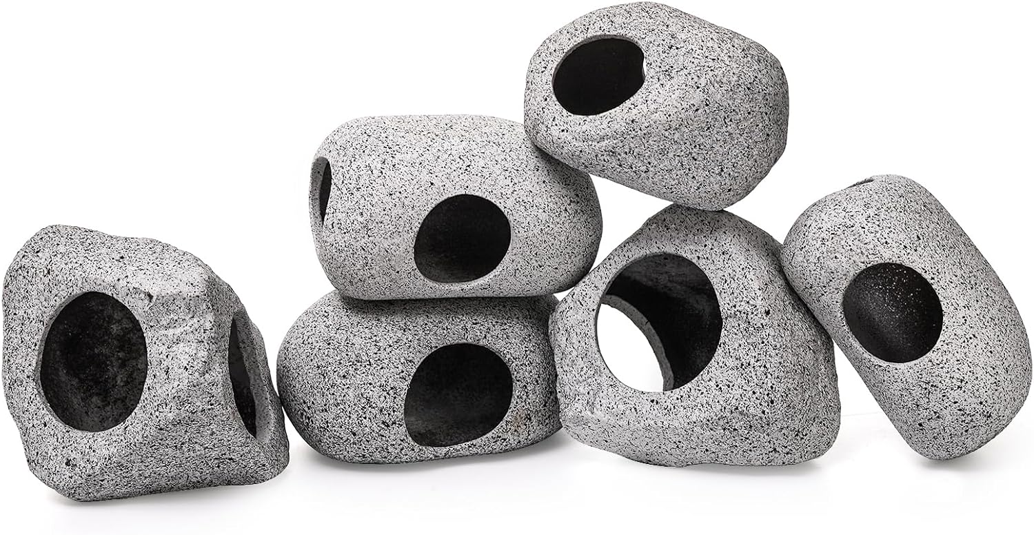 6 Pack Aquarium Decoration Rock Caves, Betta Fish Tank Hideaway, Hideout Stones House Decor for Cichlid Shrimp Territorial Fish Hiding Breeding Spawning, Fish Tank Ornaments