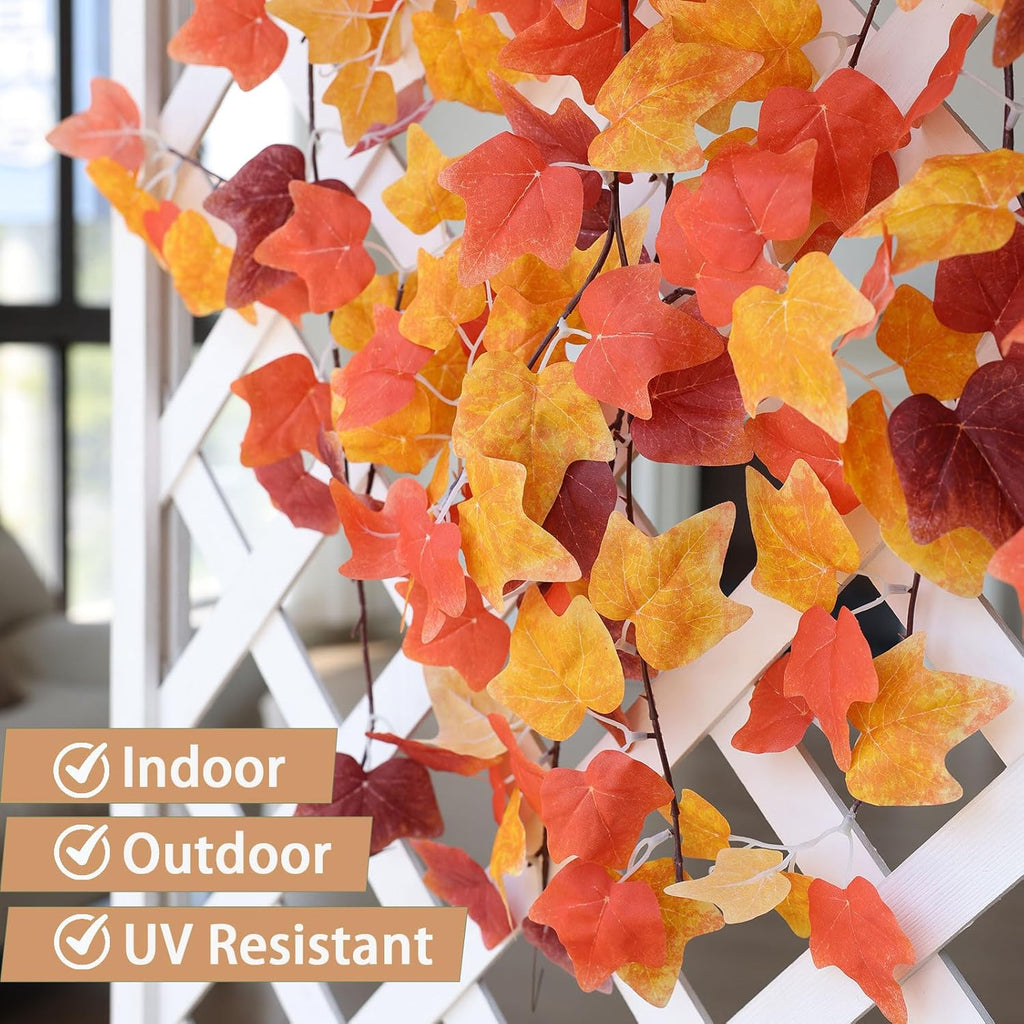 mizii 5 Packs 360" Artificial Vines Fall Ivy Garland Fake Vine Realistic Silk Leaves Faux Hanging Plants Greenery Decoration for Outdoors Wedding Party Indoor Mantle Bedroom Fall Decor (Fall Ivy)