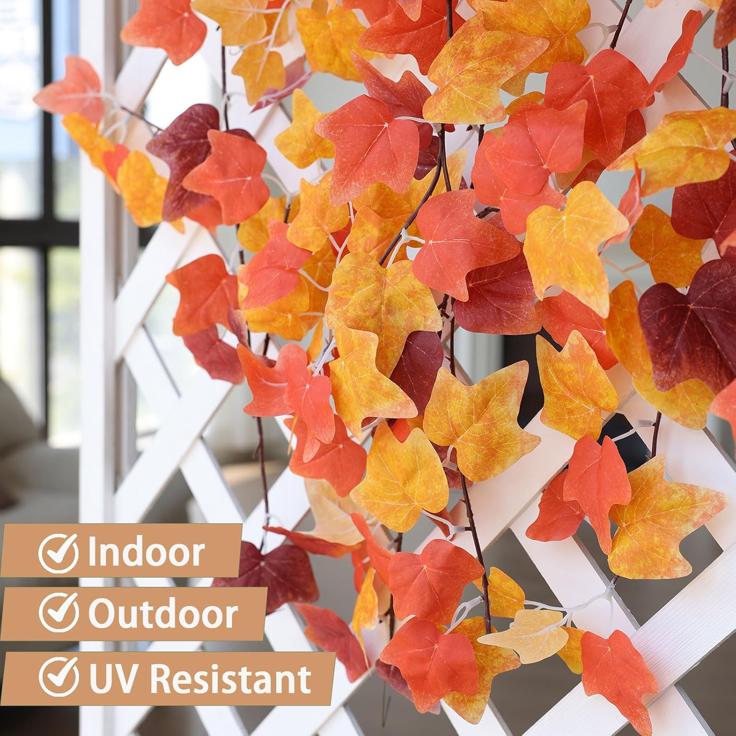 Mizii 3 Strands Artificial Vines Fall Ivy Garland 74" Fake Vine with Silk Leaves Faux Hanging Plants Greenery Decoration for Outdoors Wedding Party Indoor Bedroom Home Wall Room Fall Decor (Fall Ivy)
