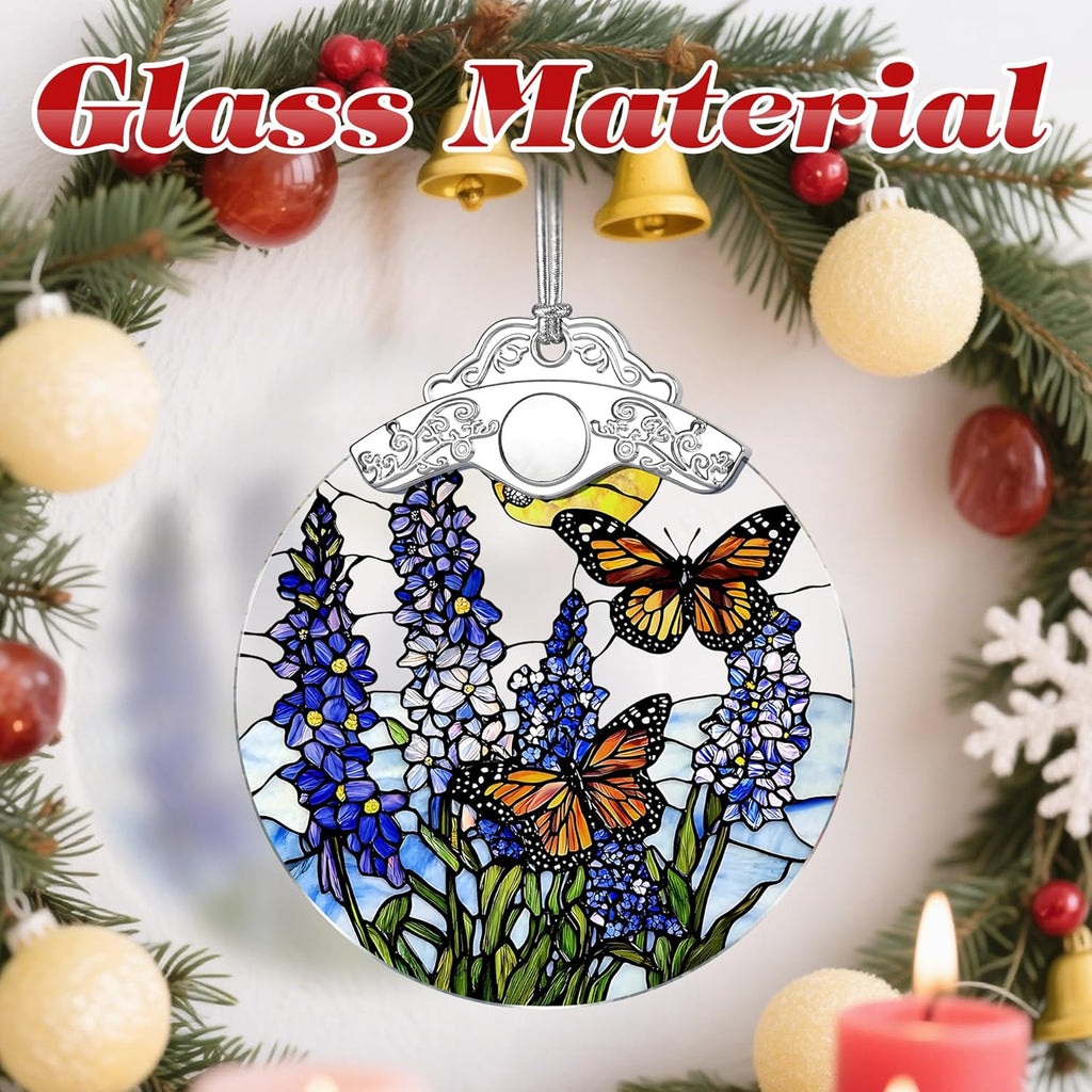 Stained Glass Ornament, Christmas Ornaments, Christmas Decorations for Tree, Holiday Ornament, Gifts for Butterfly Lovers, Holiday Party Gifts, Gift Ideas & Xmas Gift - Lavender with Butterfly