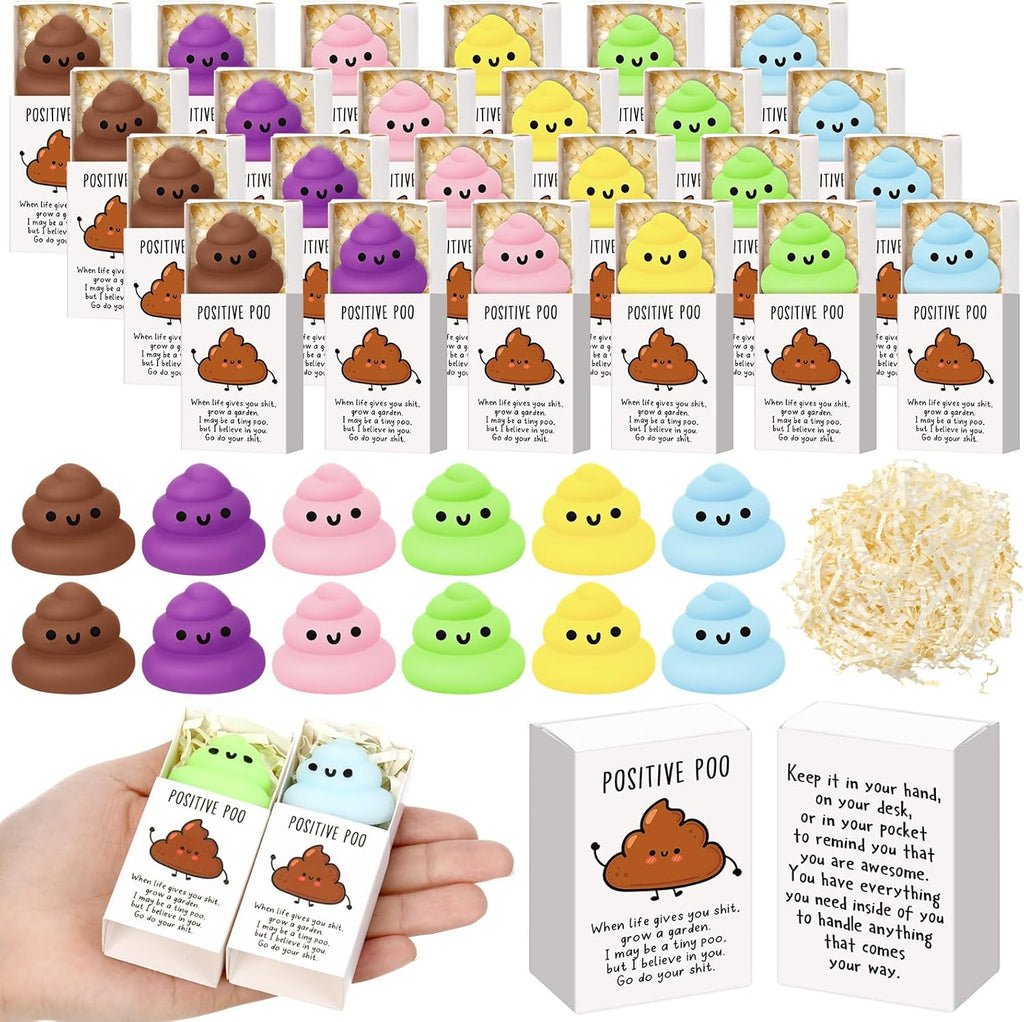 Wettarn 12 Sets Poo Gifts Positive Cute Stress Balls with Support Gift Boxes Funny Poop Party Favors for Employee Coworker Friends Office Inspirational Relief Toys