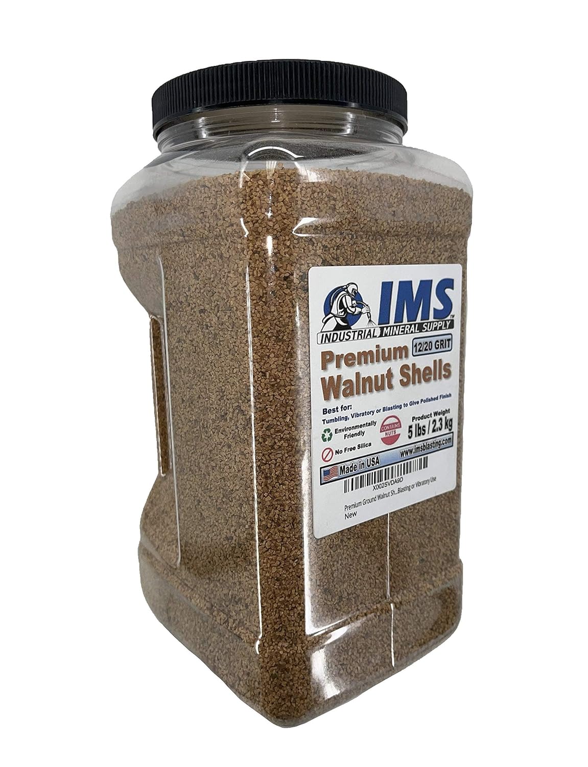 Premium Ground Walnut Shell Media Grit Size 12/20-5 lbs/2.3 kg - Medium Grit Walnut Shells for Tumbling, Blasting or Vibratory Use