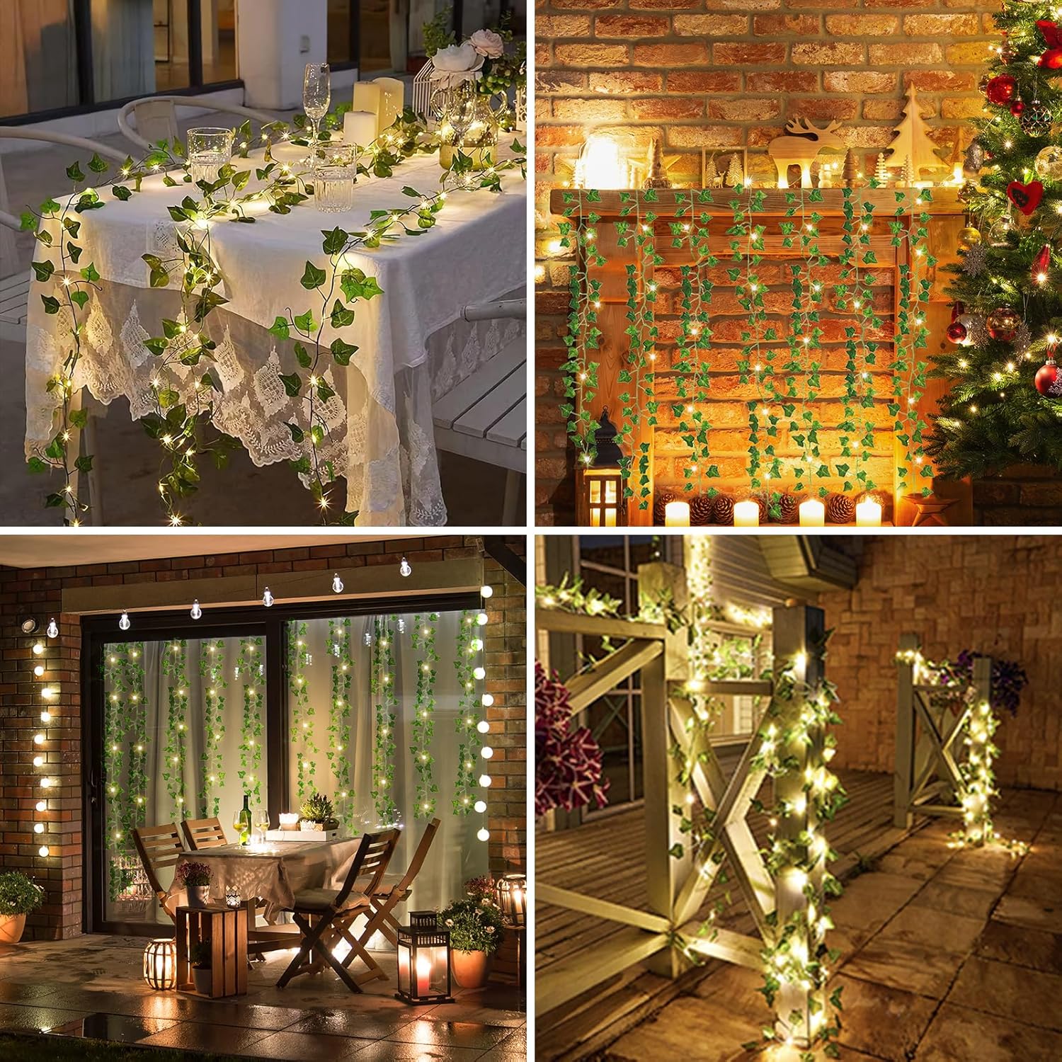 CEWOR 168Ft 24 Pack Ivy Garland Artificial Ivy Vines with Lights, Fake Leaves with 200 LED String Lights, Hanging Plants Greenery Decoration for Bedroom Wall Garden Wedding Party