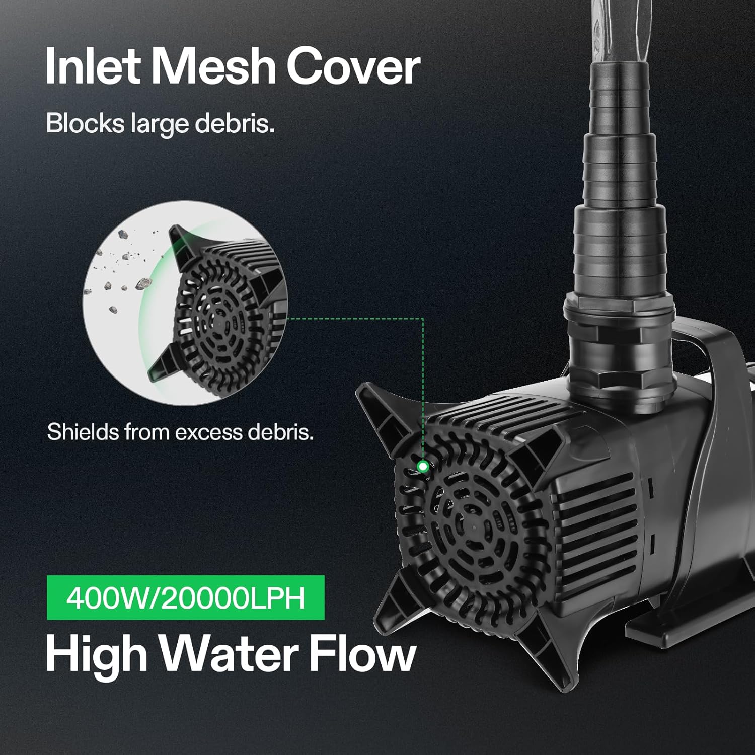 VIVOSUN 5284 GPH Submersible Water Pump, 400W Pond Pump, Ultra Quiet Aquarium Pump with 29.5FT Lift Height for Pond, Waterfall, Fish Tank, Statuary, Hydroponic