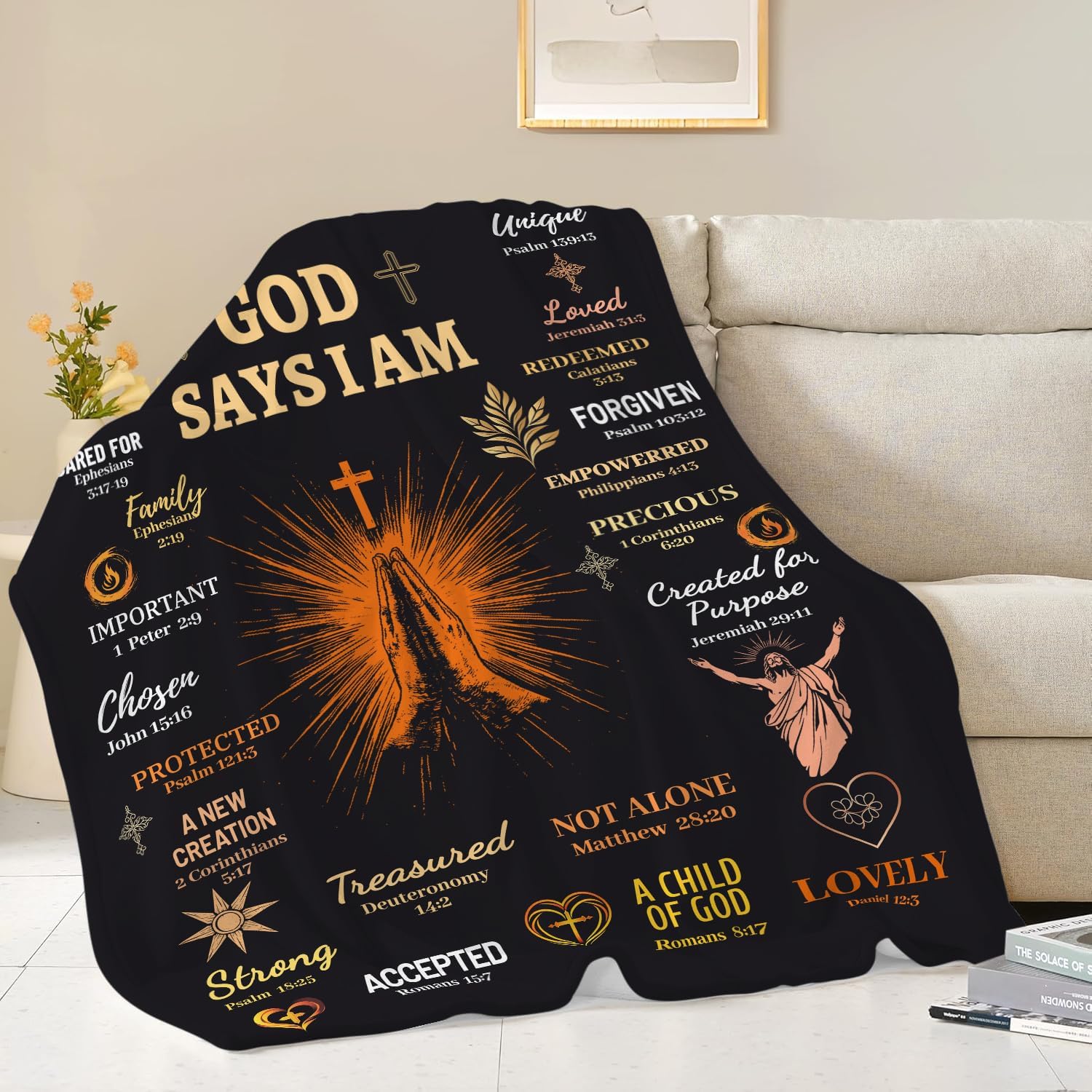 Bible Verse Blanket Spiritual Prayer Christian Faith Throw Inspirational God Says I Am Scripture Religious Gifts for Women Men Adults Girls Soft Cozy Plush Fuzzy Fleece Blanket Decor 50''X60''