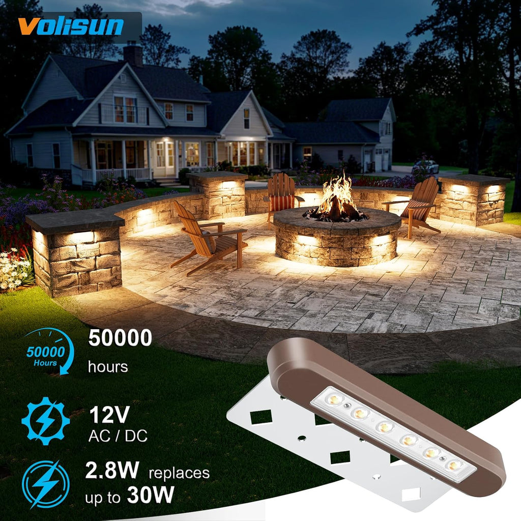 VOLISUN 7 Inch Retaining Wall Lights, IP67 Waterproof Hardscape Lighting, Cuttable Low Voltage Lighting, 12V Paver Lights, 2.8W Outdoor Step Landscape Lights, 2700K Soft White (8 Pack)