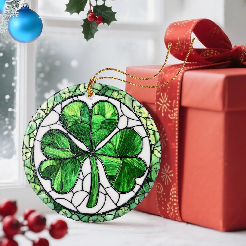 Christmas Ornaments, Dodosky 2.8in Ceramic Shamrock Ornament, Xmas Decor, Christmas Tree Ornaments, Xmas Decorations for Tree, Holiday Ornament, Irish Gifts for Women, Men, Good Luck Shamrock Decor