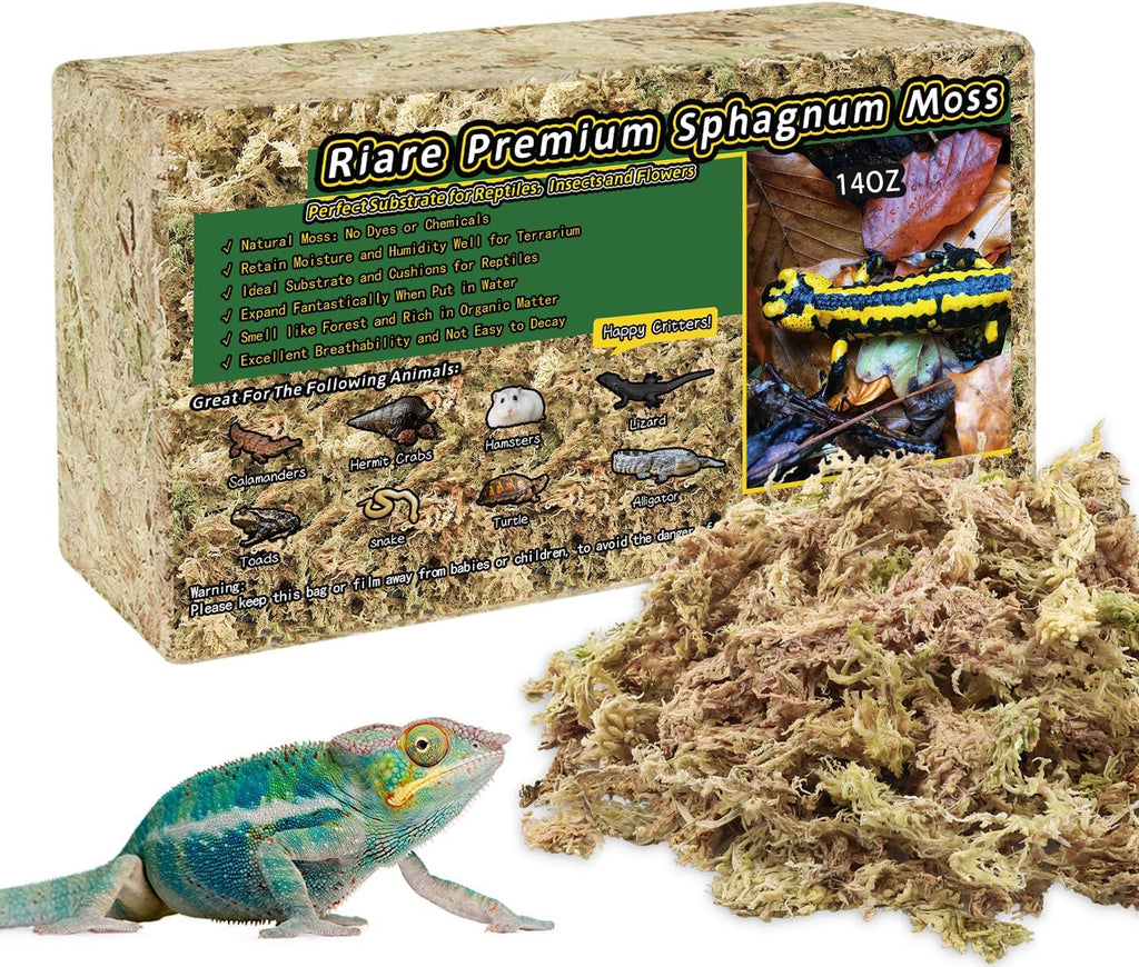 Riare 14OZ Premium Sphagnum Moss for Reptiles- 20QT Natural Reptile Moss Dried, Forest Live Moss for Terrarium, Frogs Snake Peat Moss Bedding for Leopard Gecko Turtle Anoles Salamanders Orchids