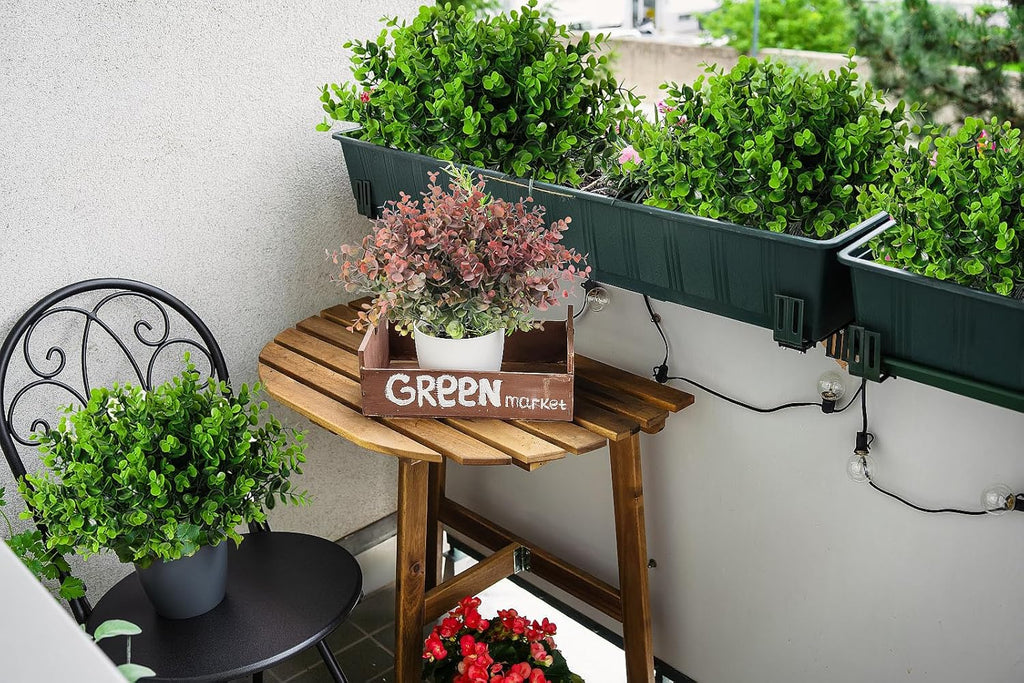 RECUTMS 12 Bundles Artificial Bushes Greenery Plants Stems Faux Shrubs Boxwood Plants Outdoor UV Resistant Fake Eucalyptus for Farmhouse Home Office Wedding Patio Backyard Indoor Outdoor Decor(Green)
