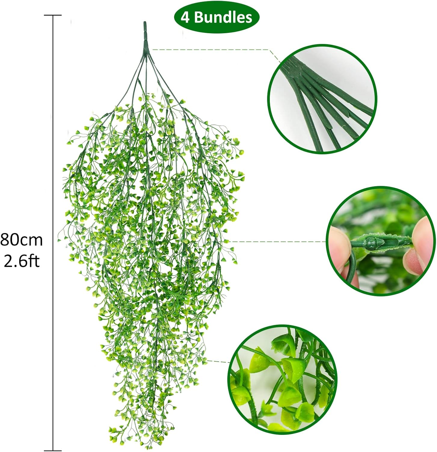 RECUTMS 4 Pcs Fake Hanging Plants Artificial Plants & Flowers Plants for Bedroom Decor Hanging Plants Artificial Decor Fake Vines Outdoor Decor （Green）