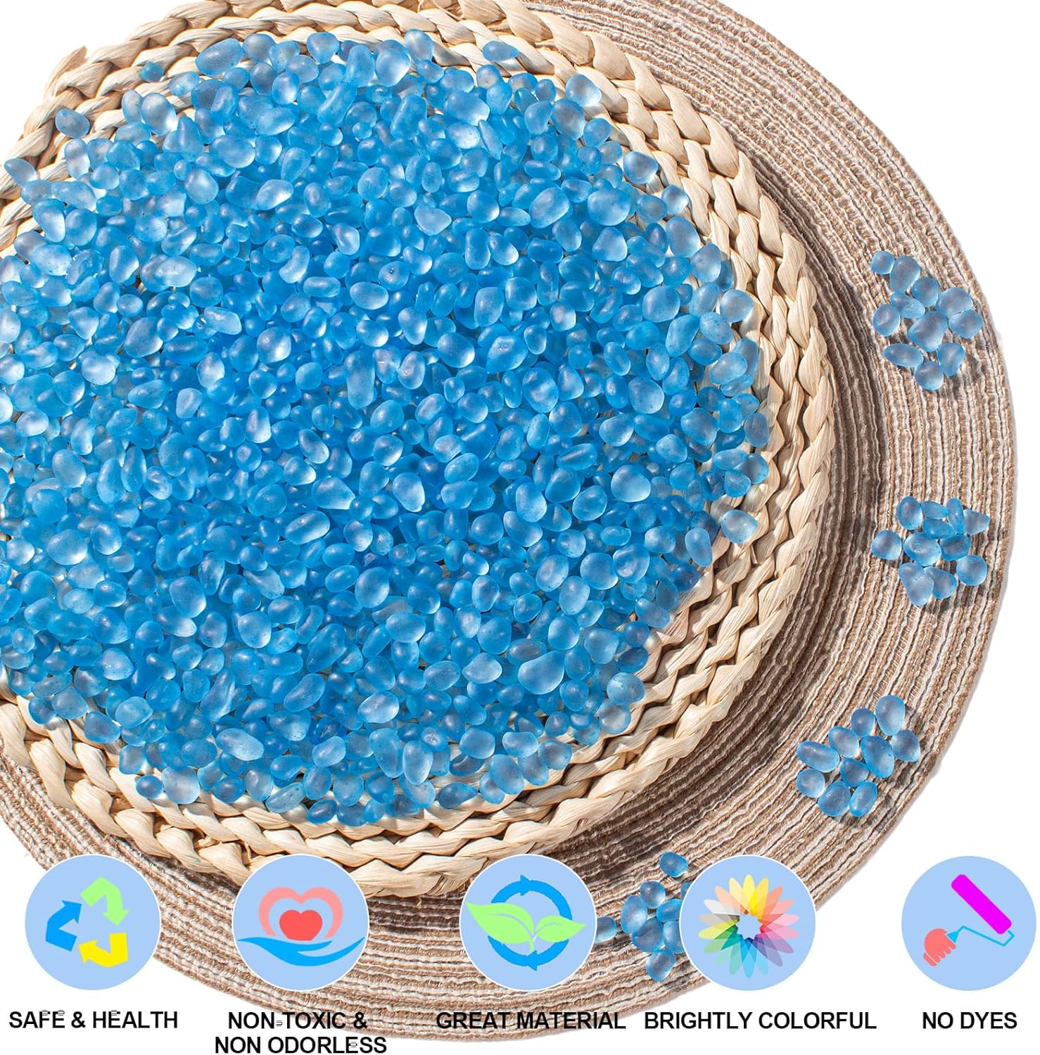 Keedolla 0.9 LB Sea Glass Stones Frosted Glass Pebbles Gemstones for Aquarium Rocks, Fish Tank Gravel, Vase Fillers, DIY Crafts - Sky Blue