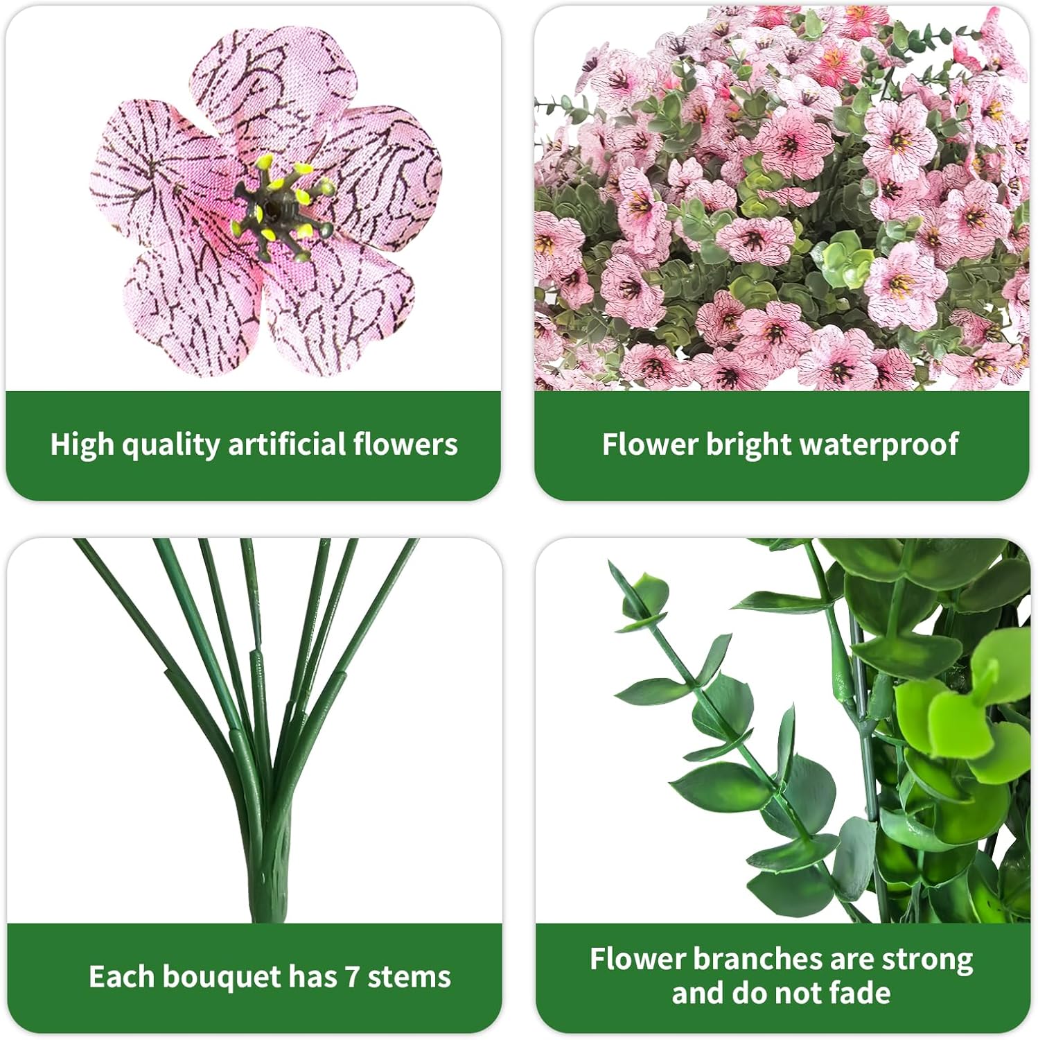 Artificial Flowers for Outdoor Indoor Garden Home Decoration, Faux Flower Daisy with Eucalyptus Leaves Fake Plants Greenery Boxwood Porch Patio, 12 Bundles