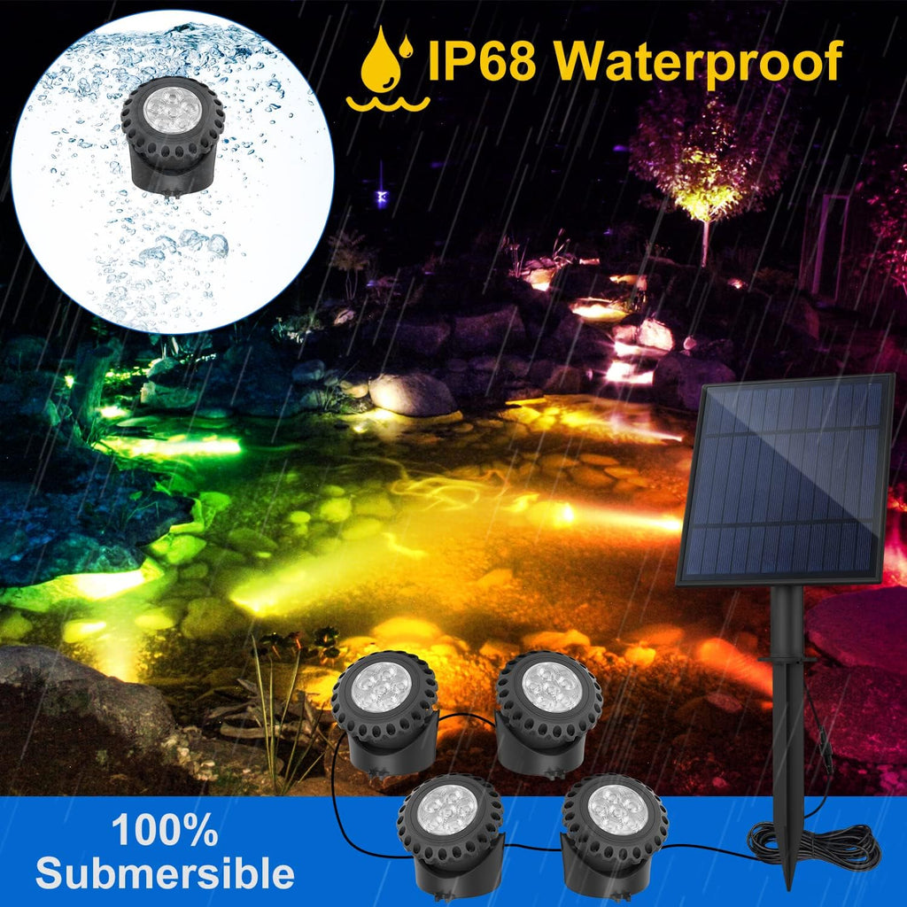 T-SUN Solar Pond Light, Super Bright LED Underwater Color Changing Solar Lights RGB Submersible Fountain Lights IP68 Waterproof Fish Tank Light for Aquarium Garden Pool Fountain Pond