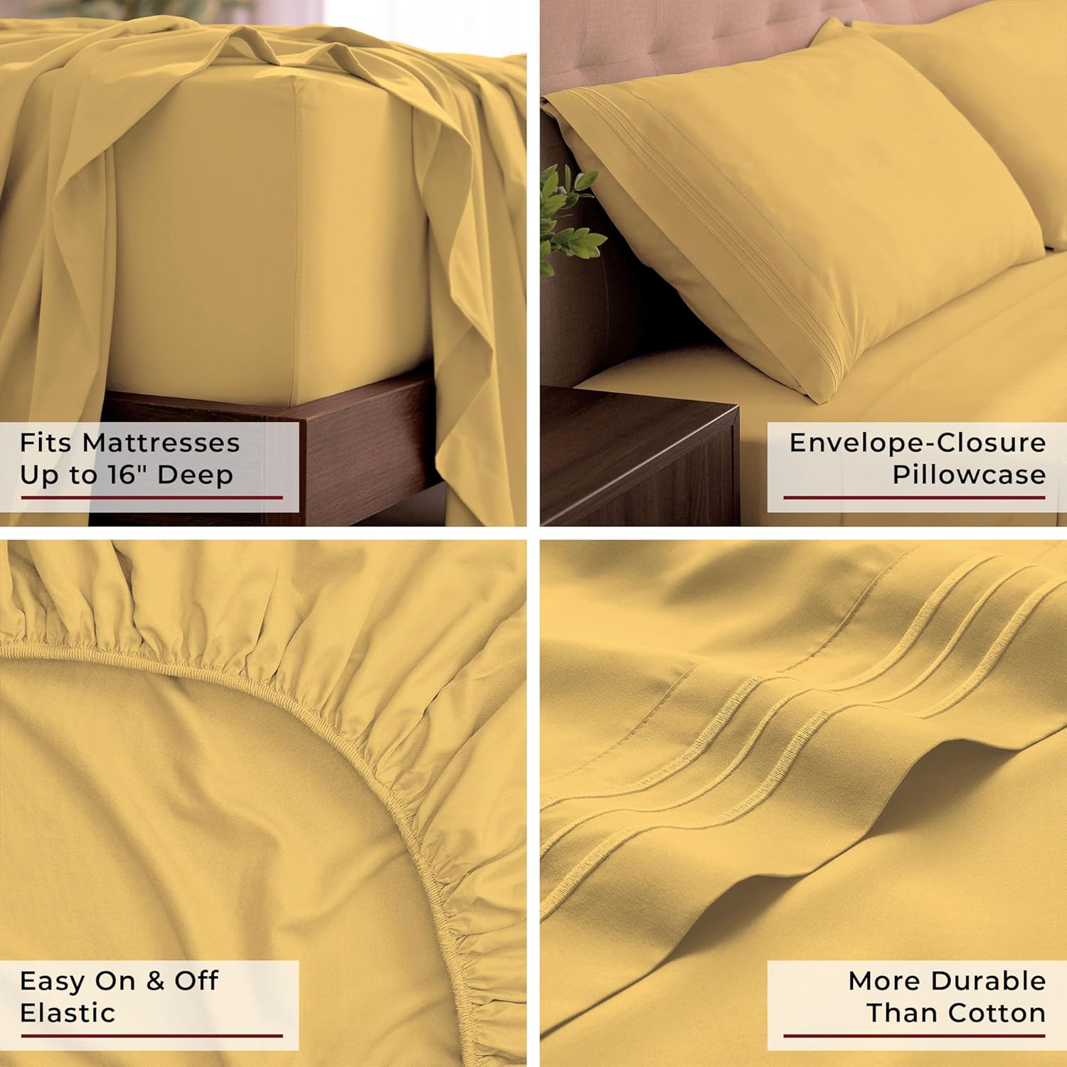 Mellanni California King Sheets Set - 4 PC Iconic Collection Bedding - Hotel Luxury, Extra Soft, Cooling Bed Sheets - Wrinkle, Fade, Stain Resistant (Cal King, Yellow)