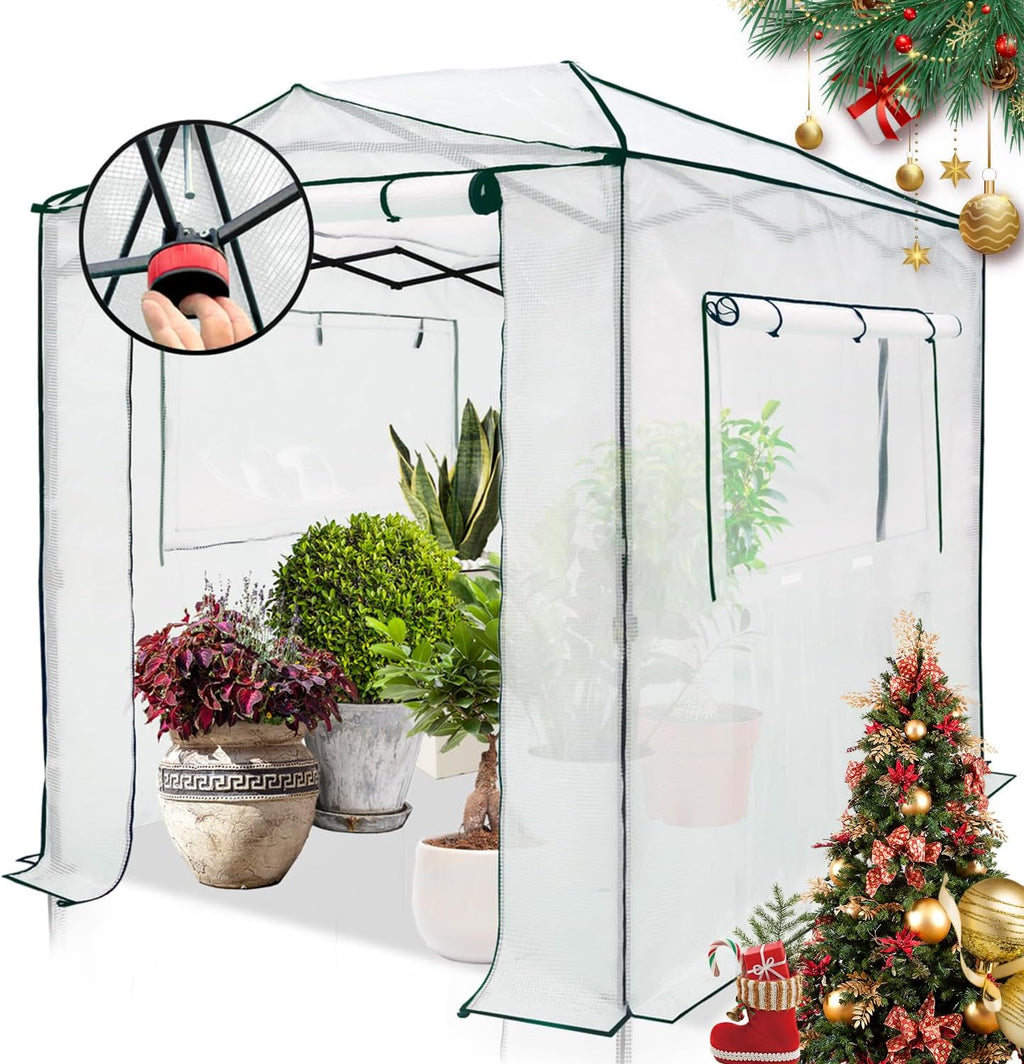 EAGLE PEAK Instant Pop-up Greenhouse, Indoor Outdoor Plant Gardening Green House, Roll-Up Zipper Doors and Side Windows, Walk in 8x6 ft, White/Clear
