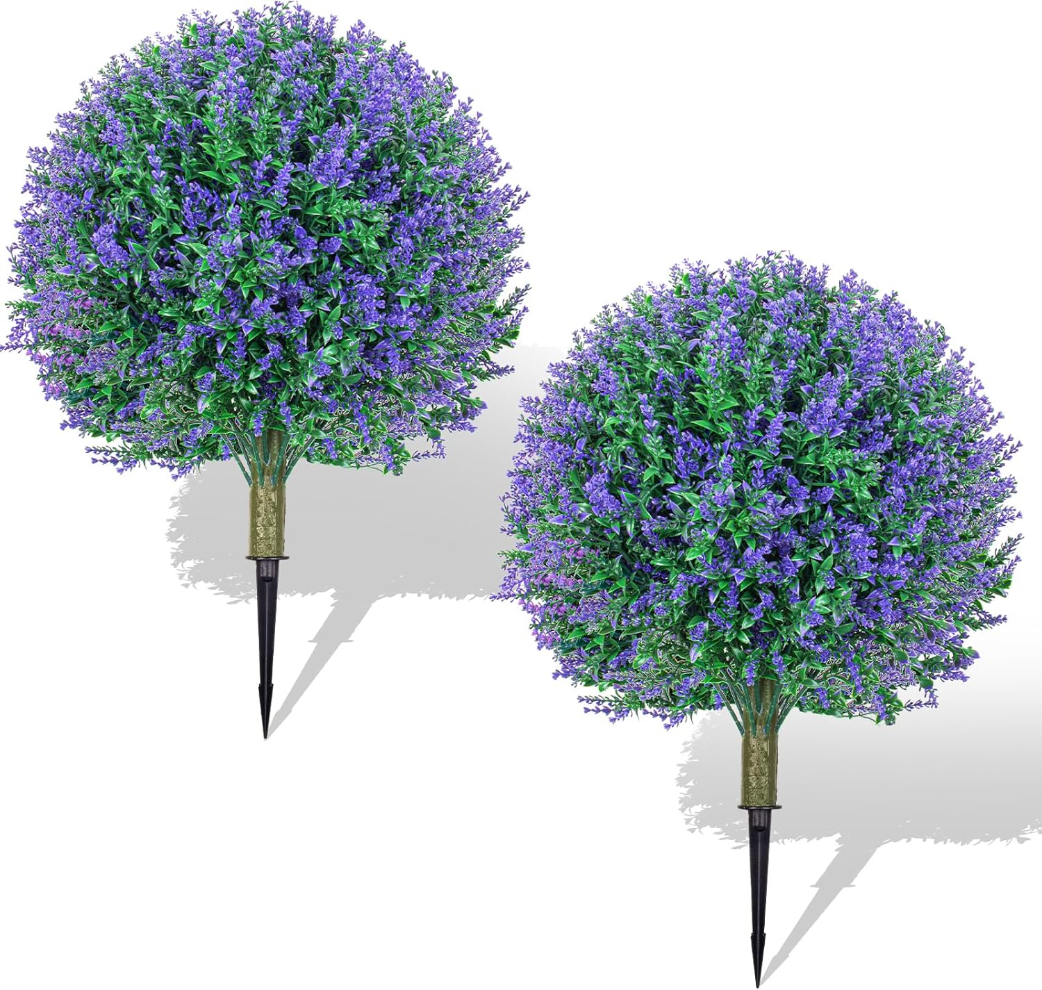 25.6" Artificial Lavender Topiary Ball Plants, 2 Pack Faux Bushes with Spike – UV Resistant & Fade Resistant Artificial Shrubs, Fake Lavender Trees for Indoor Outdoor Front Porch Garden