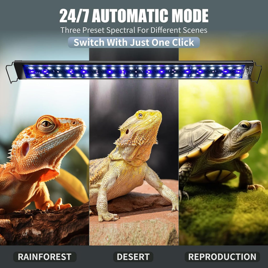 27-Inch LED UVA UVB Light for Reptiles with Controller, Full Spectrum UVA & UVB Reptile Light with Auto 24-Hour Cycle Timer & 10 Dimmable for Bearded Dragons, Turtles, Frogs, Snakes, Plants