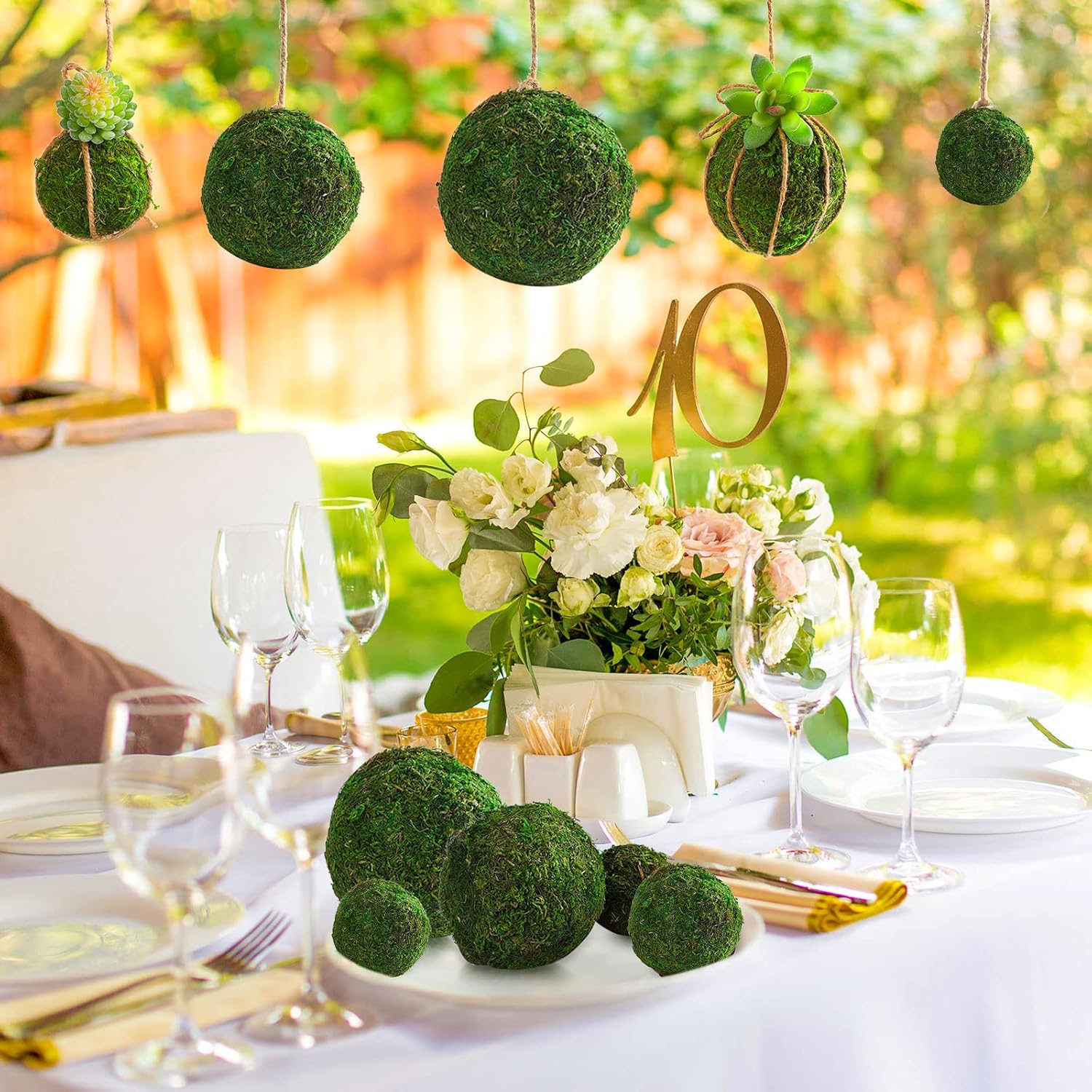 Yunsailing 36 pcs Moss Decorative Ball Natural Green, Handmade Moss Ball Spheres, Vase Fillers for Christmas Garden Home Wedding Party Decoration, 4 Sizes