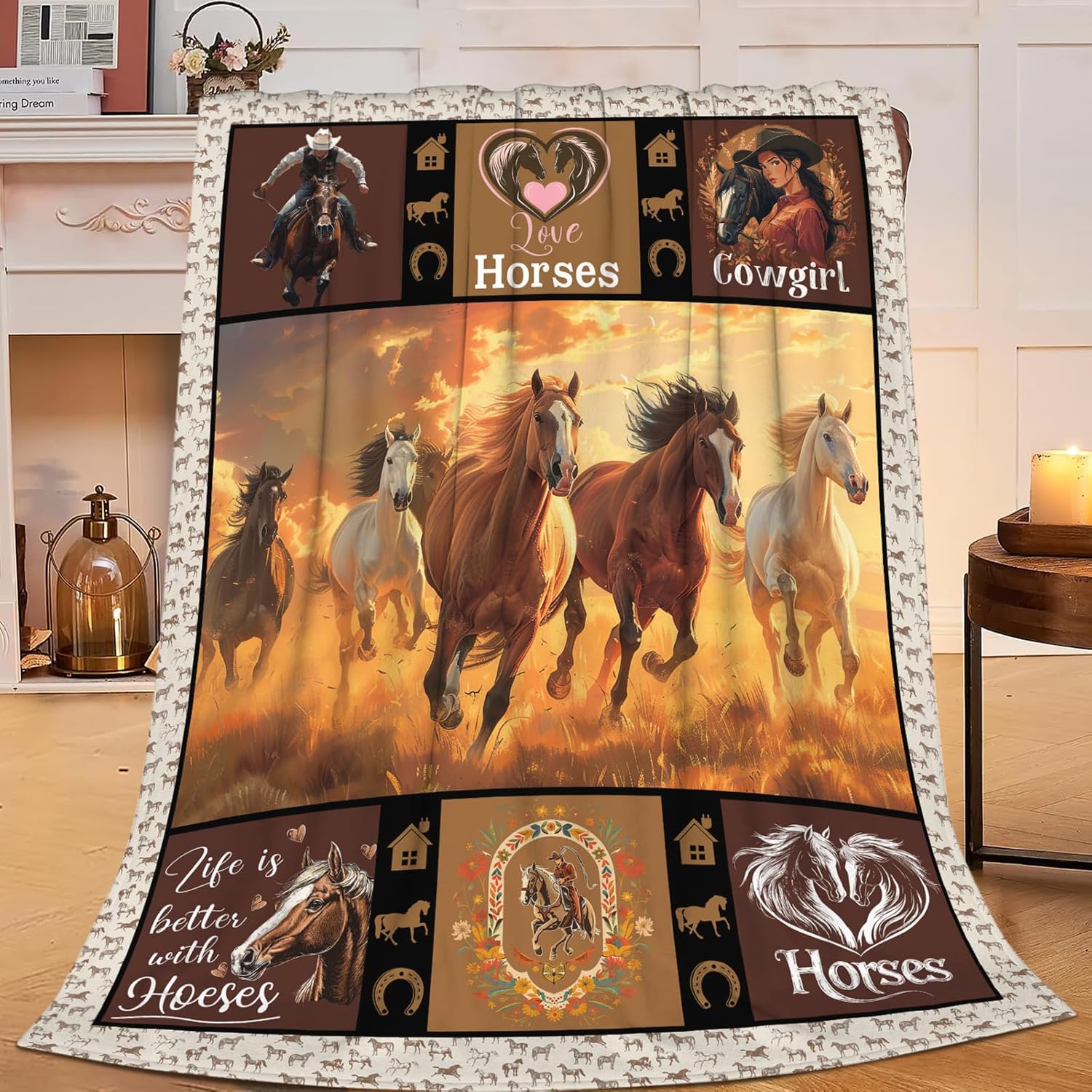 Horse Blanket Horse Throw Blanket Gifts for Kids Girls Boys Adults Women Man Super Soft Cozy Plush Fluffy Fuzzy Fleece Blanket Decor 50''X60''