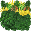Jungle Party Decorations, 50 Pieces 8 Kinds Palm Leaves Artificial Tropical Monstera, Jungle Leaf with Stem for Jungle Hawaiian Luau Party Table Decoration Wedding Birthday, Green and Gold
