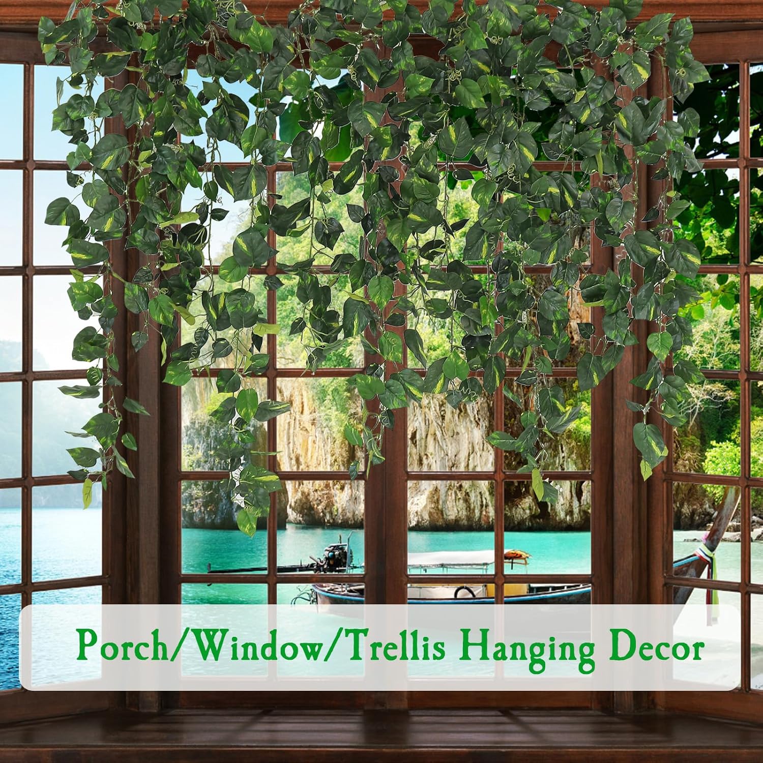 2Pcs 157inch Flame-Retardant Fake Jungle Vines Artificial Leaves Bendable Leaf Greenery Garland Silk Ivy Plants for Mantle Backdrop Wall Hanging Outdoor Theme Room Porch Patio Decorating (Scindapsus)