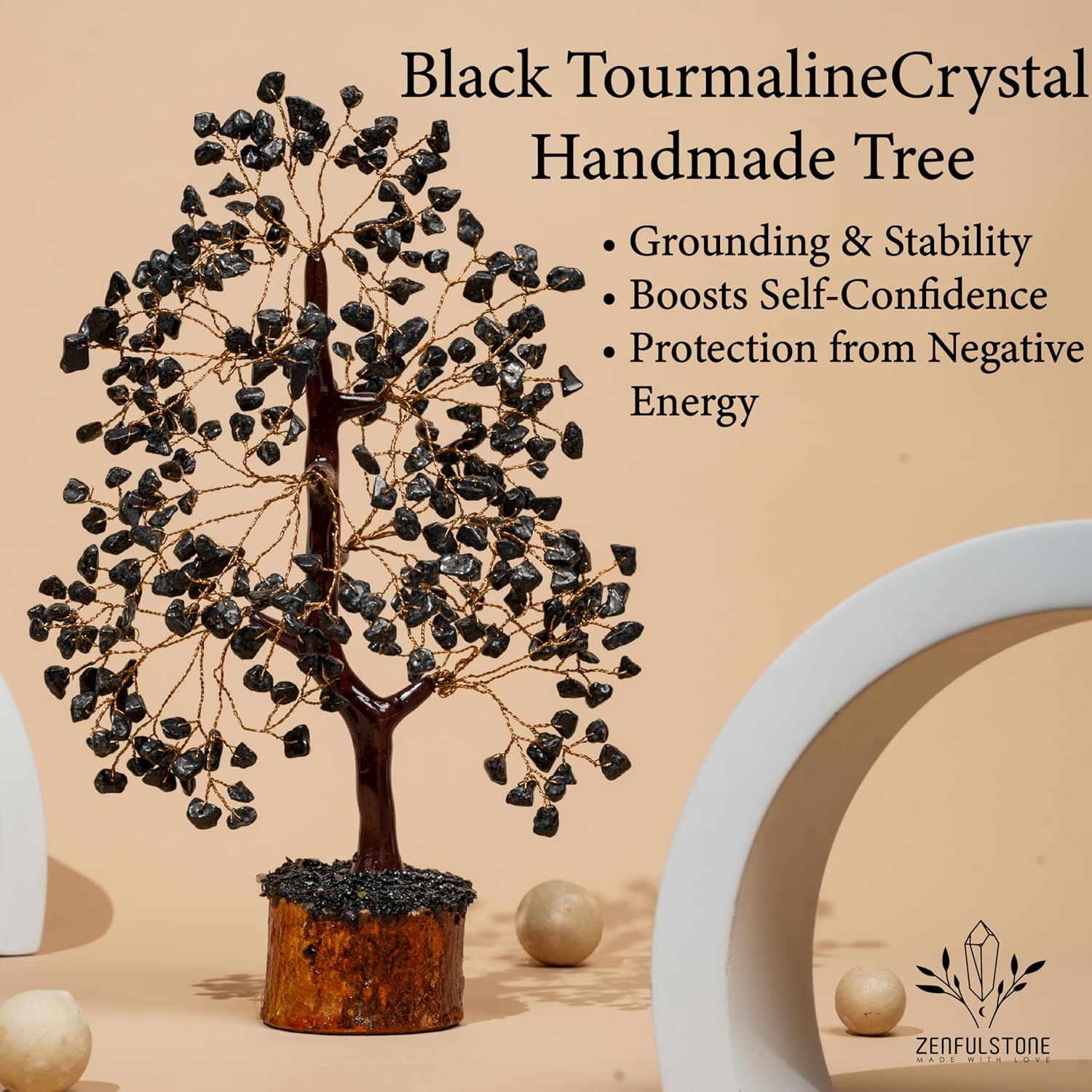 ZENFULSTONE Black Tourmaline Crystal Tree for Protection & Grounding from Negative Energy as Home & Office Decore | Handmade Bonsai for Protection | Perfect Cleansing Energy Gift for Mom & Dad