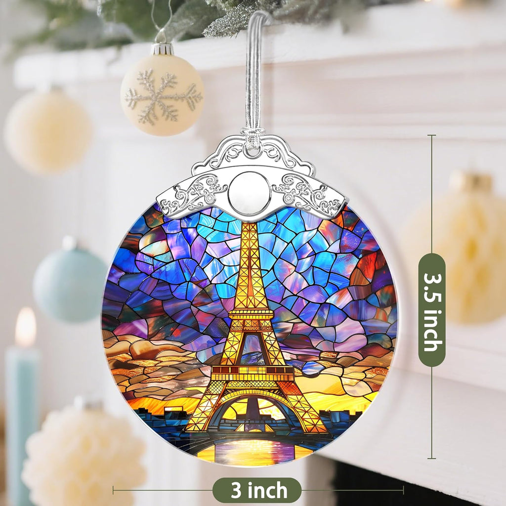 Christmas Ornaments, Christmas Tree Decorations, Keepsake Ornaments, Holiday Decor, Holiday & Xmas Gifts, Gifts for Travel Lovers & Art Lovers - Eiffel Tower-Theme
