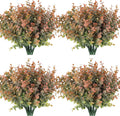 RECUTMS 12 Bundles Fake Bushes Artificial Plants Outdoor Faux Plant Eucalyptus Stems Fake Porch Plants for Farmhouse Bathroom Office Vase Centerpiece Indoor Outdoor Decor(Dusty Orange)