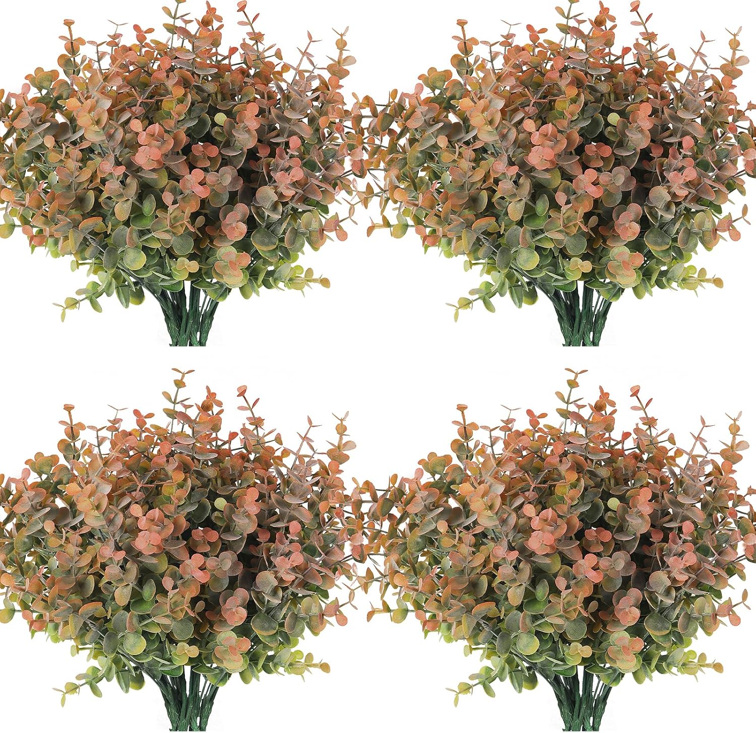 RECUTMS 12 Bundles Fake Bushes Artificial Plants Outdoor Faux Plant Eucalyptus Stems Fake Porch Plants for Farmhouse Bathroom Office Vase Centerpiece Indoor Outdoor Decor(Dusty Orange)