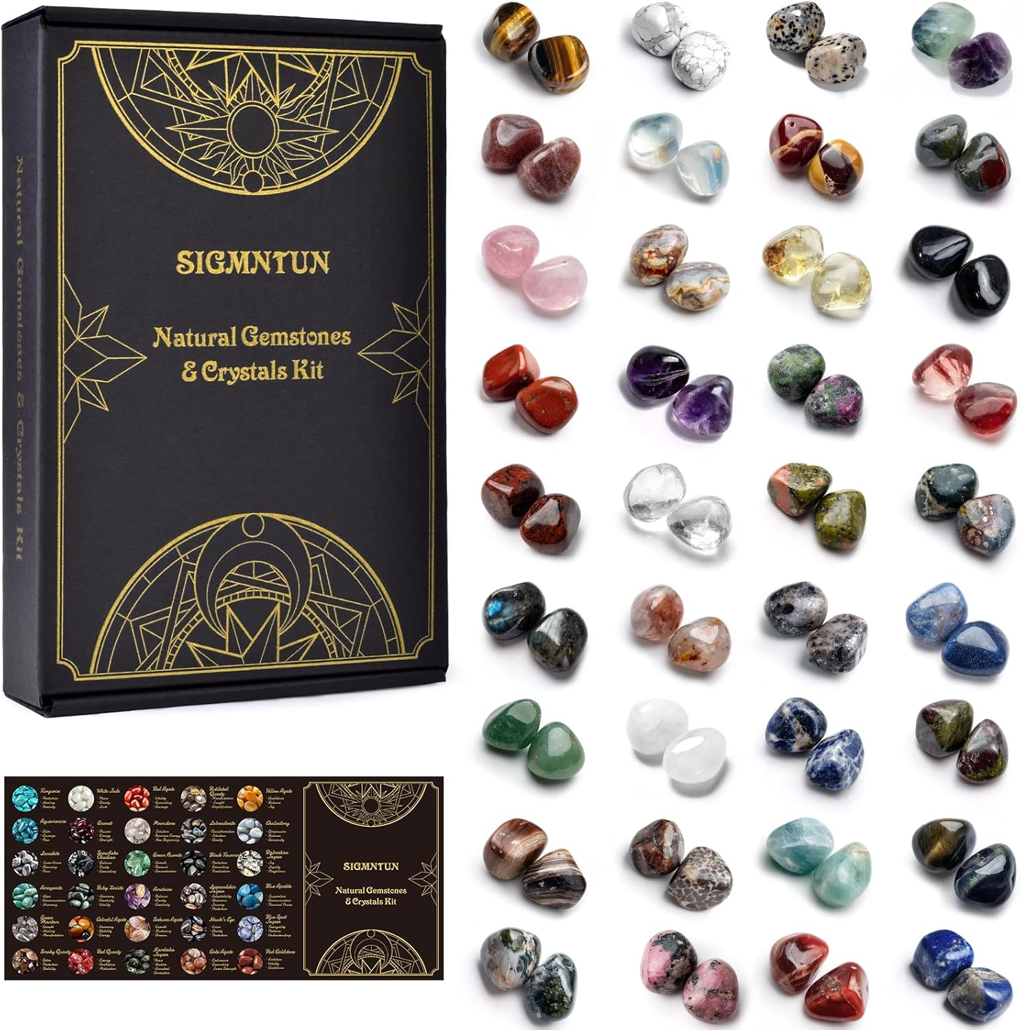 36 Varieties Healing Crystals & Stones Bulk Set – 2.5 lbs, 0.8" Natural Polished & Tumbled Gemstones Collection and Large Decorative Rocks for Chakra, Meditation, Reiki, Witchcraft, Crafts