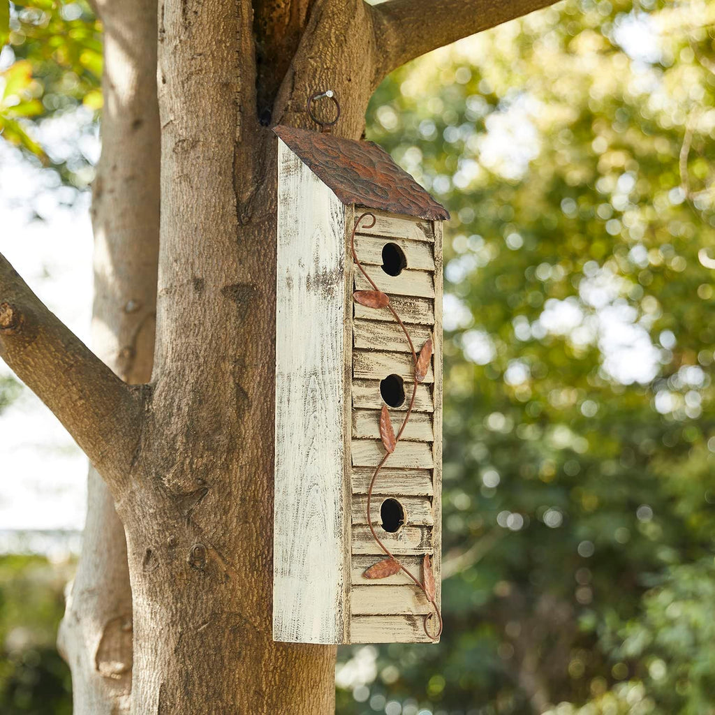 Glitzhome 17.95" H Wooden Three-Tier Hanging Distressed Garden Birdhouse Decorative Bird House for Outdoors
