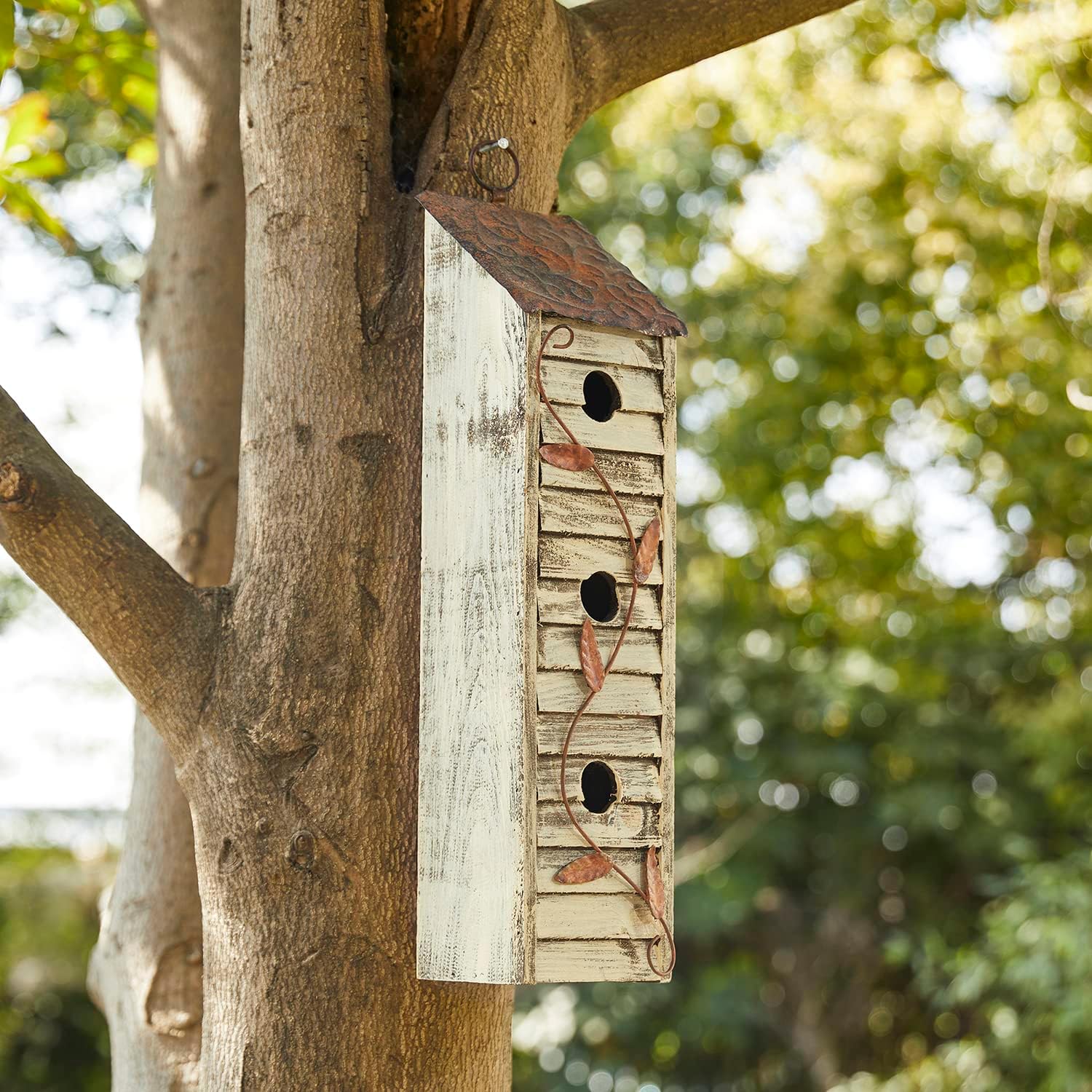 Glitzhome 18" H Wooden Bird House Three-Tier Hanging Distressed Garden Birdhouse